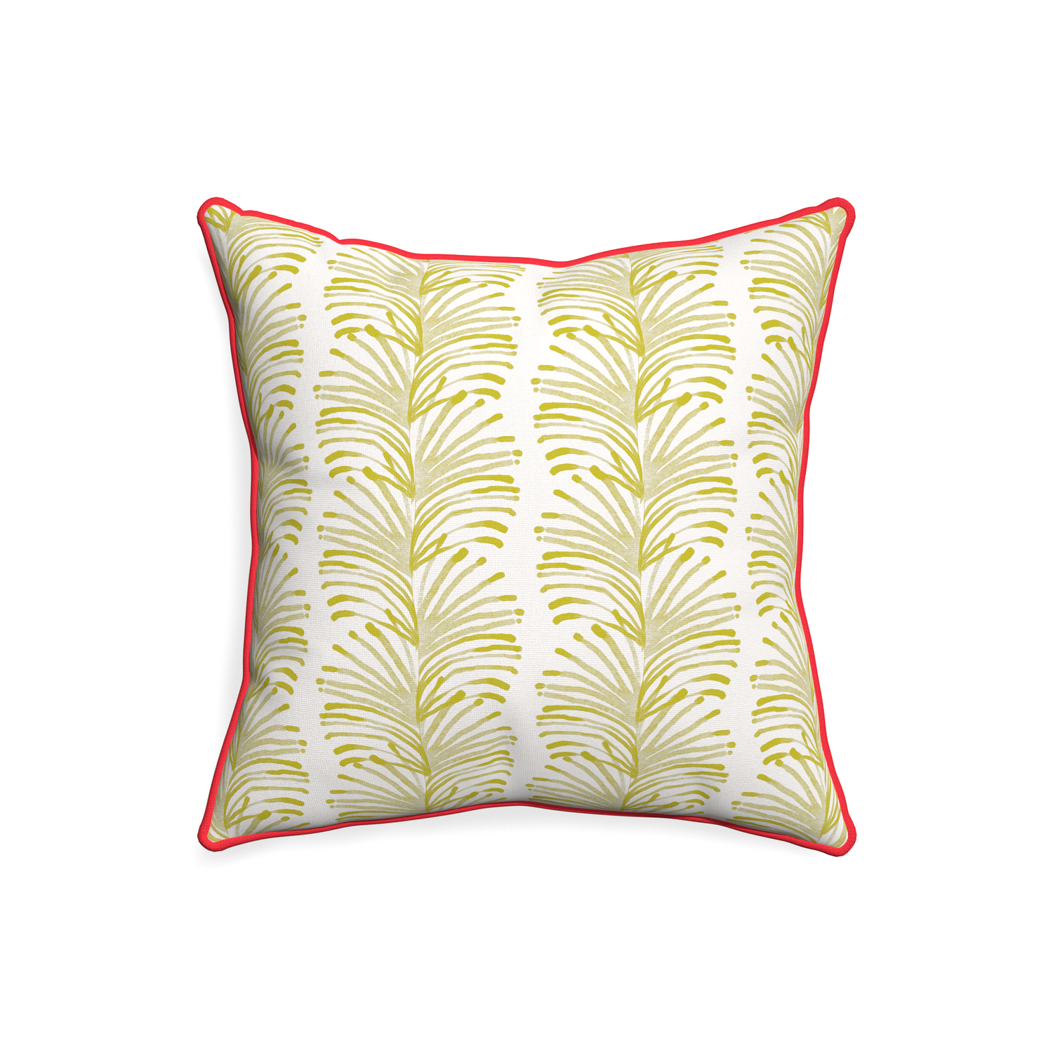 20-square emma chartreuse custom pillow with cherry piping on white background