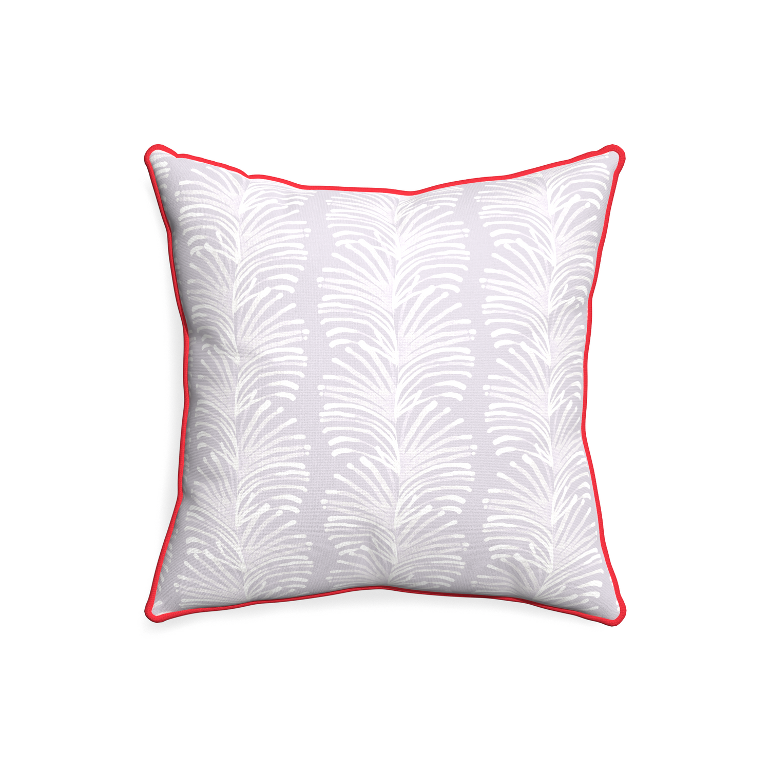 20-square emma lavender custom pillow with cherry piping on white background