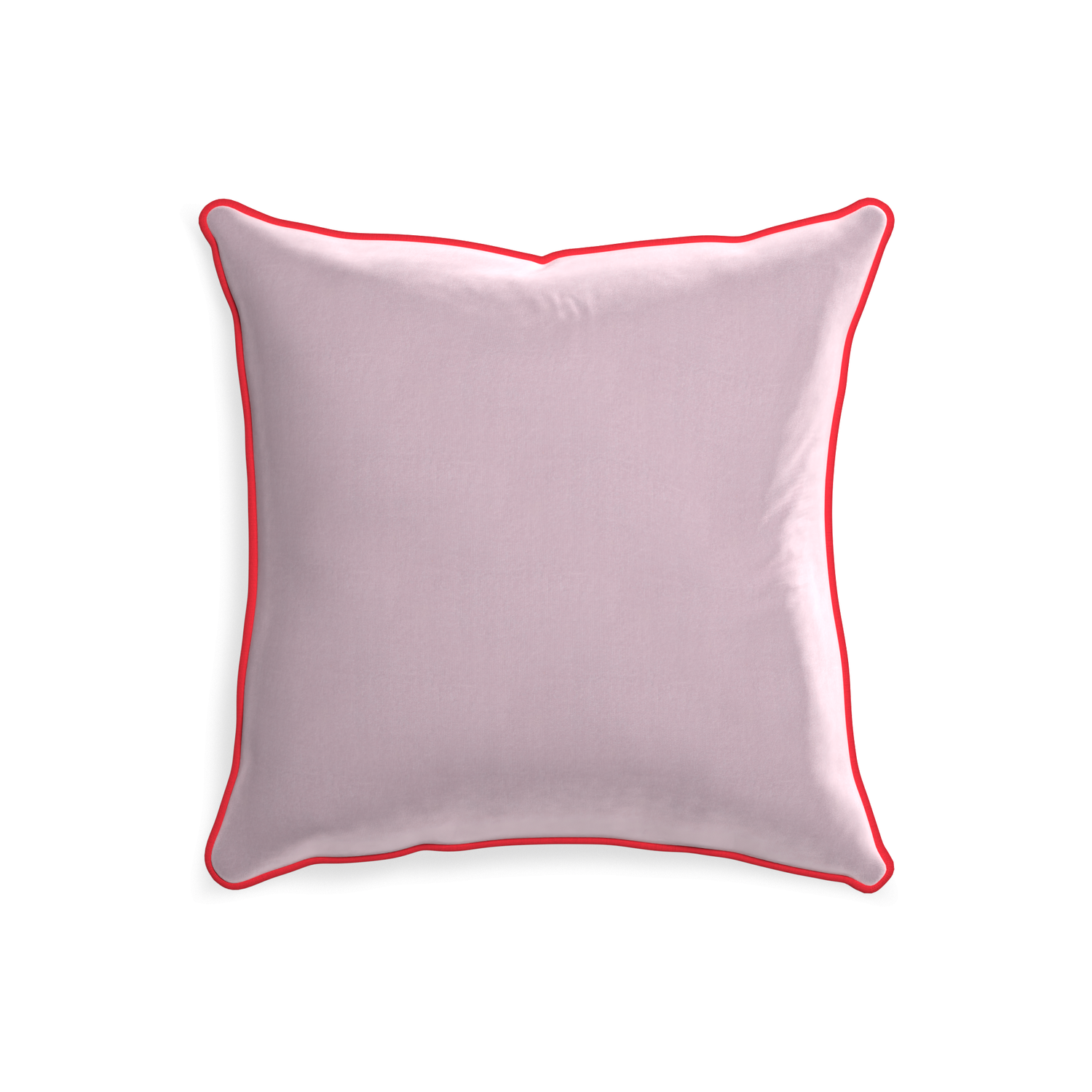 square lilac velvet pillow with red piping