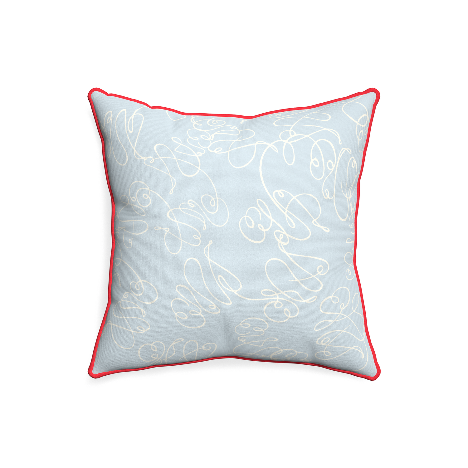 20-square mirabella custom pillow with cherry piping on white background