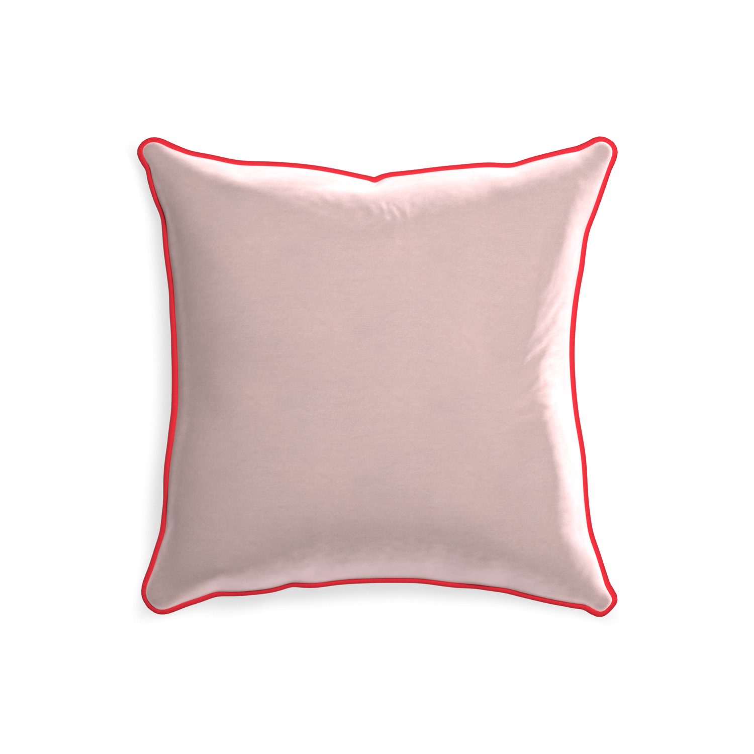 square light pink velvet pillow with red piping