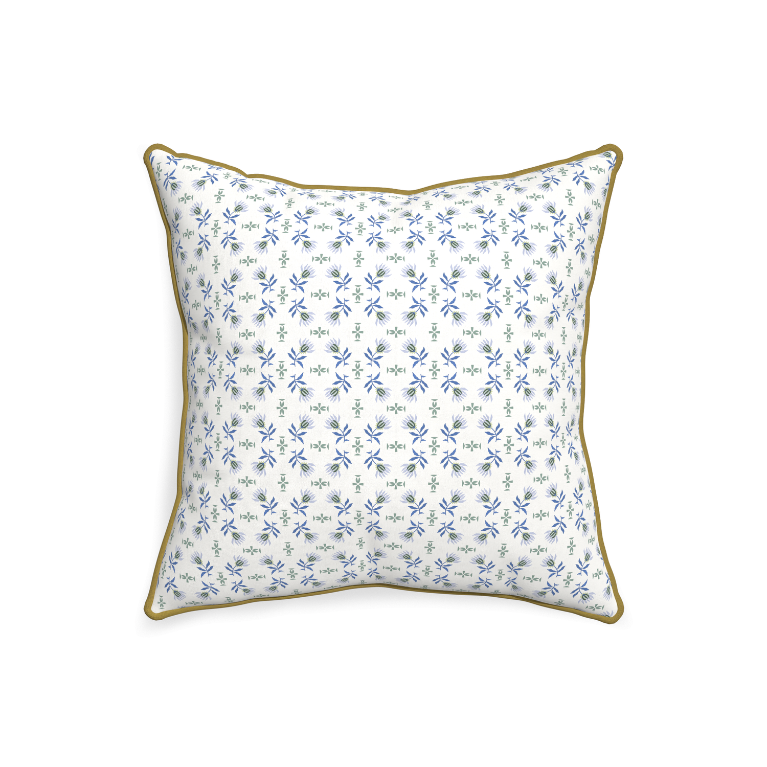 20-square lee custom blue & green floralpillow with c piping on white background