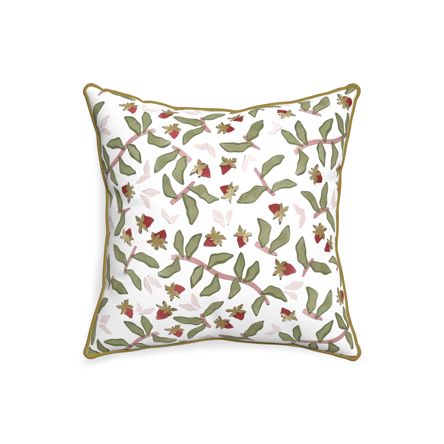 20-square nellie custom strawberry & botanicalpillow with c piping on white background