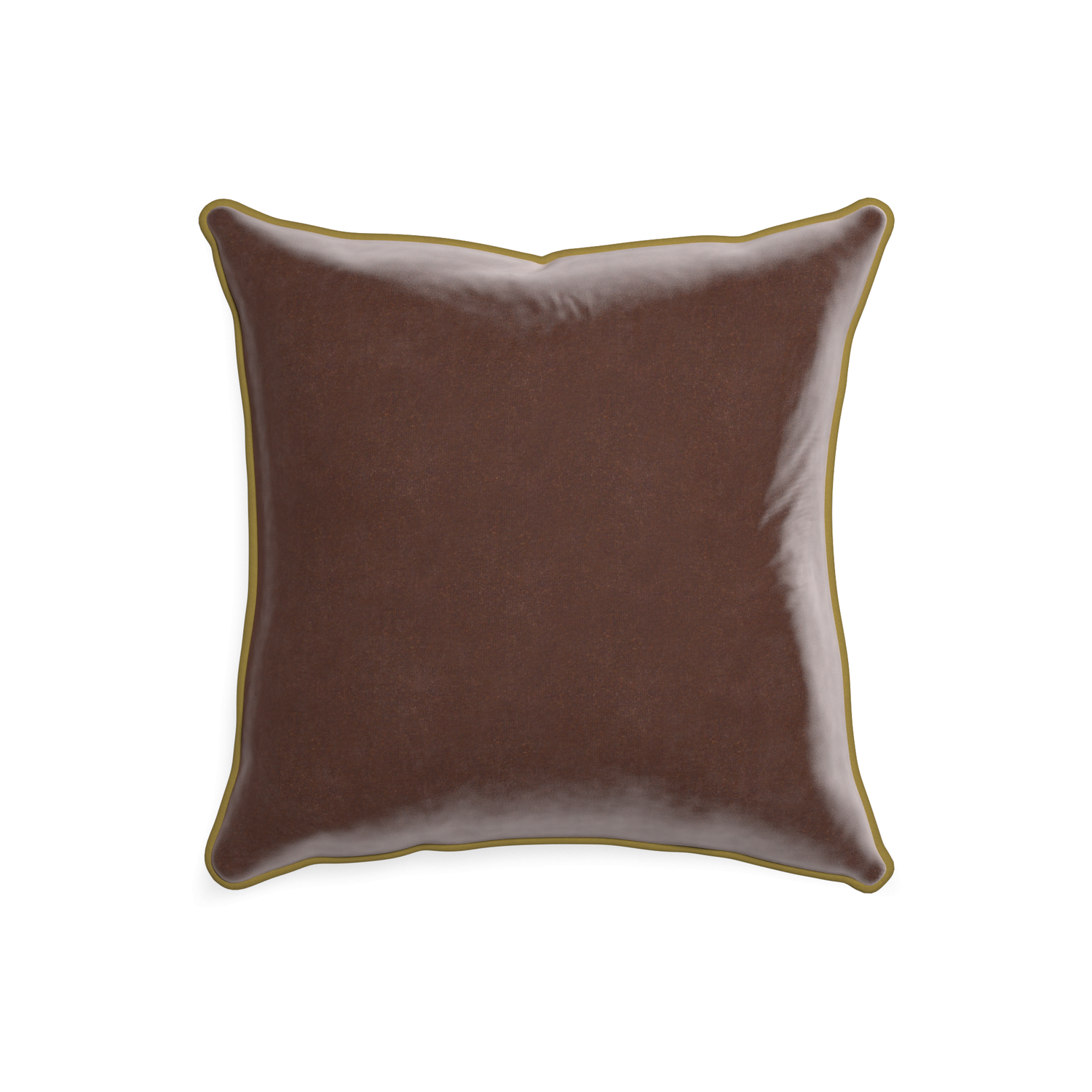 20-square walnut velvet custom brownpillow with c piping on white background