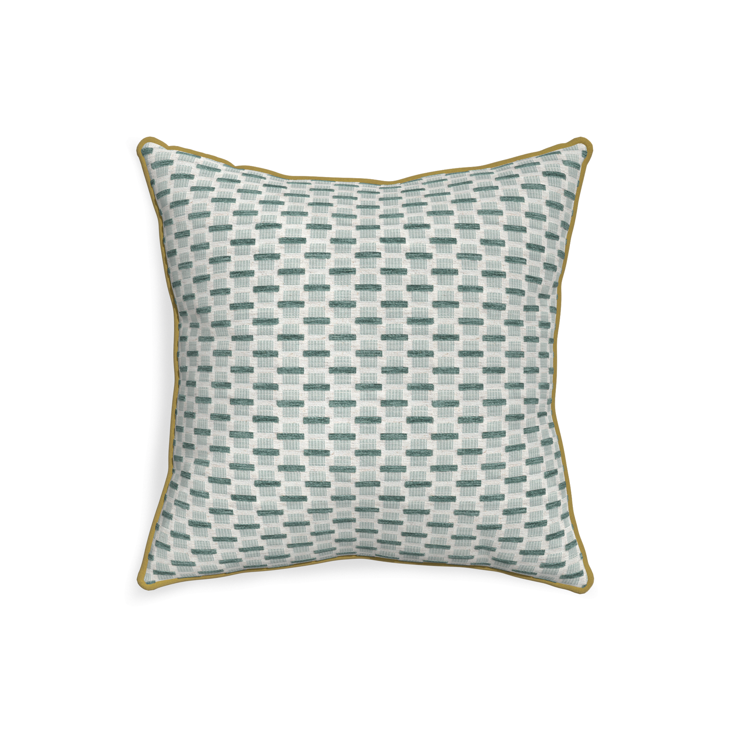 20-square willow mint custom green geometric chenillepillow with c piping on white background