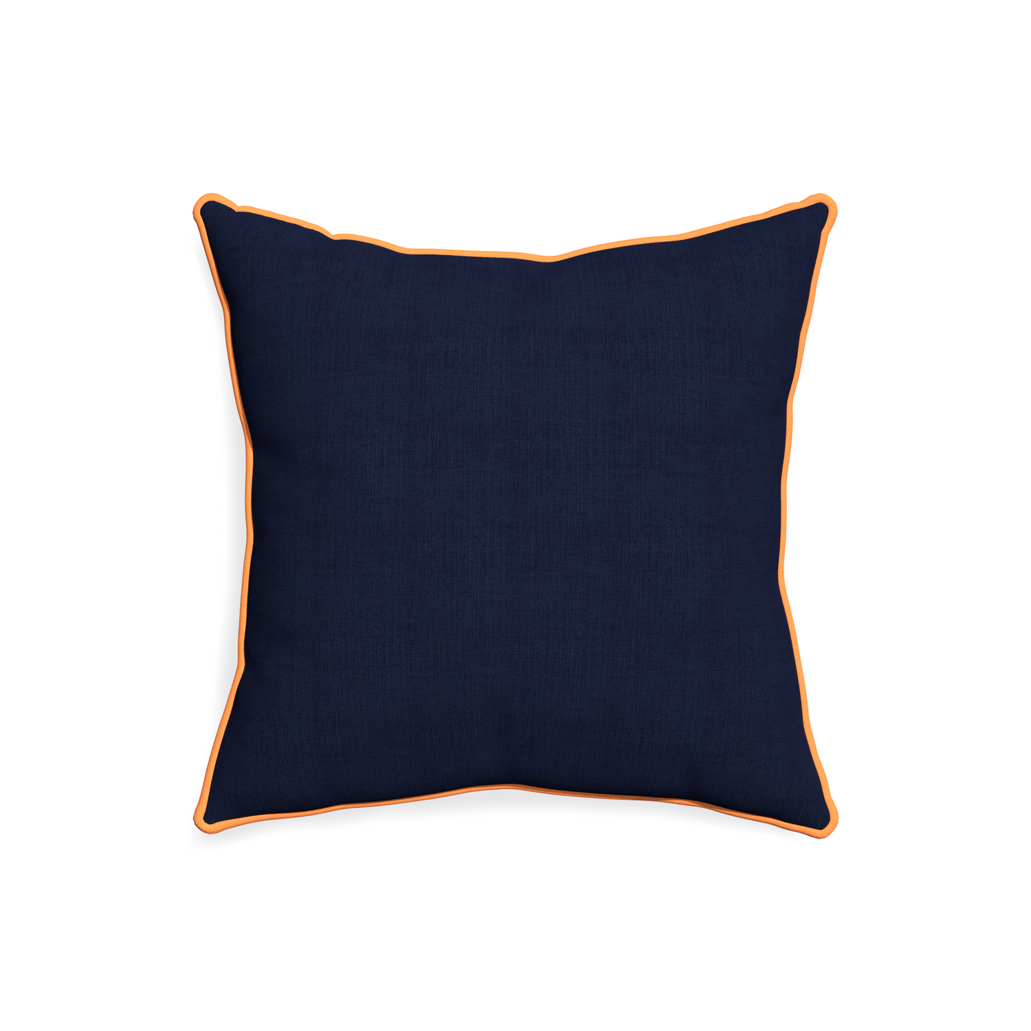 20-square midnight custom pillow with clementine piping on white background
