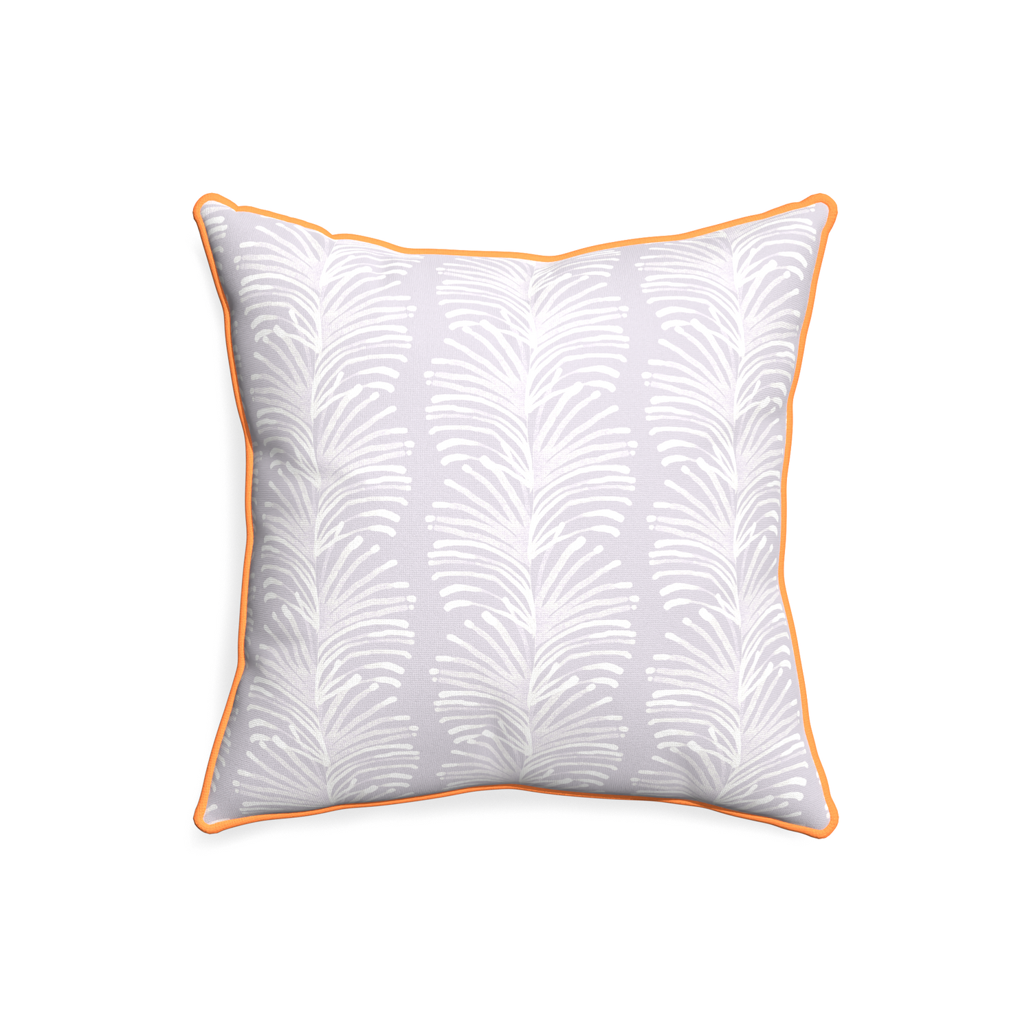 20-square emma lavender custom pillow with clementine piping on white background
