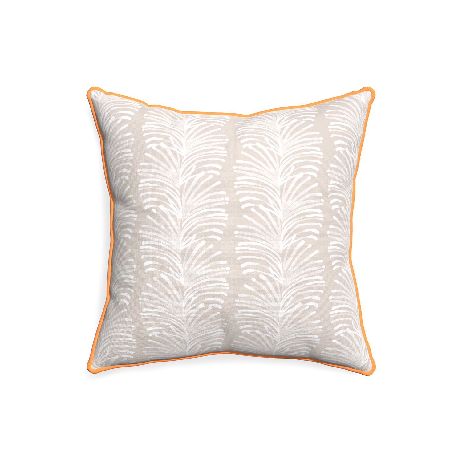 20-square emma sand custom sand colored botanical stripepillow with clementine piping on white background
