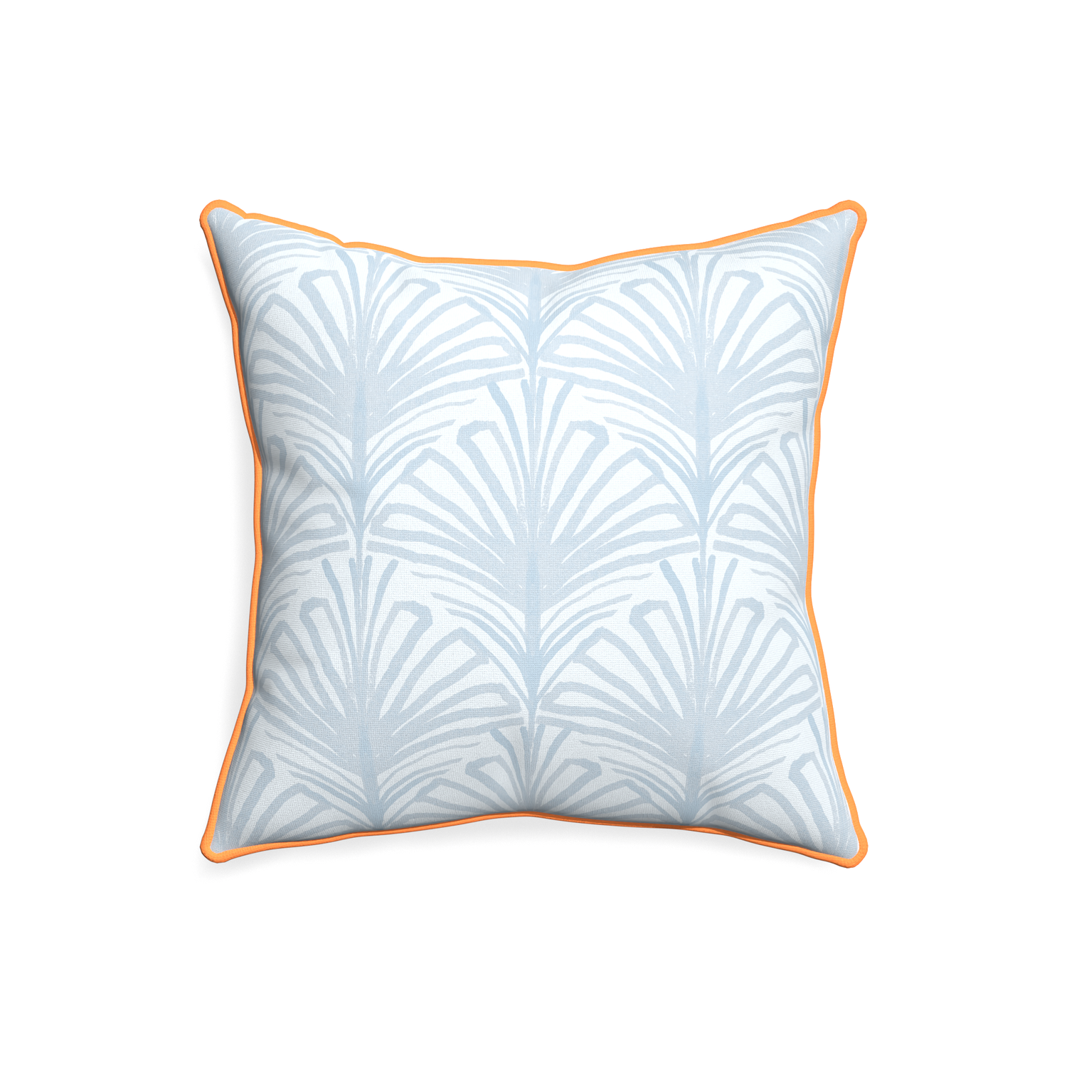 20-square suzy sky custom pillow with clementine piping on white background