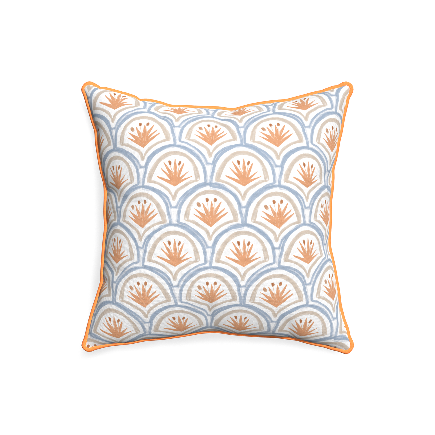 20-square thatcher apricot custom pillow with clementine piping on white background