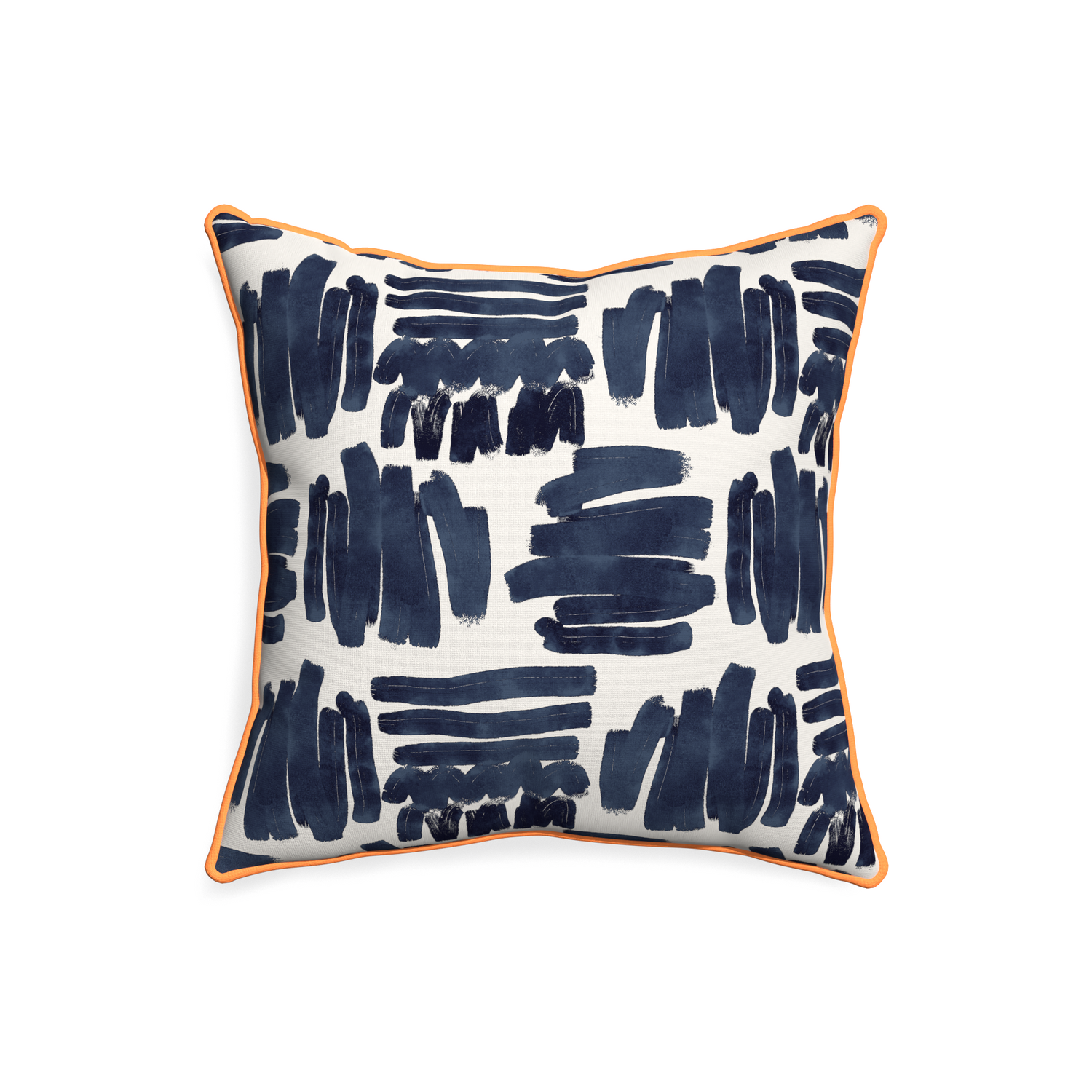 20-square warby custom pillow with clementine piping on white background