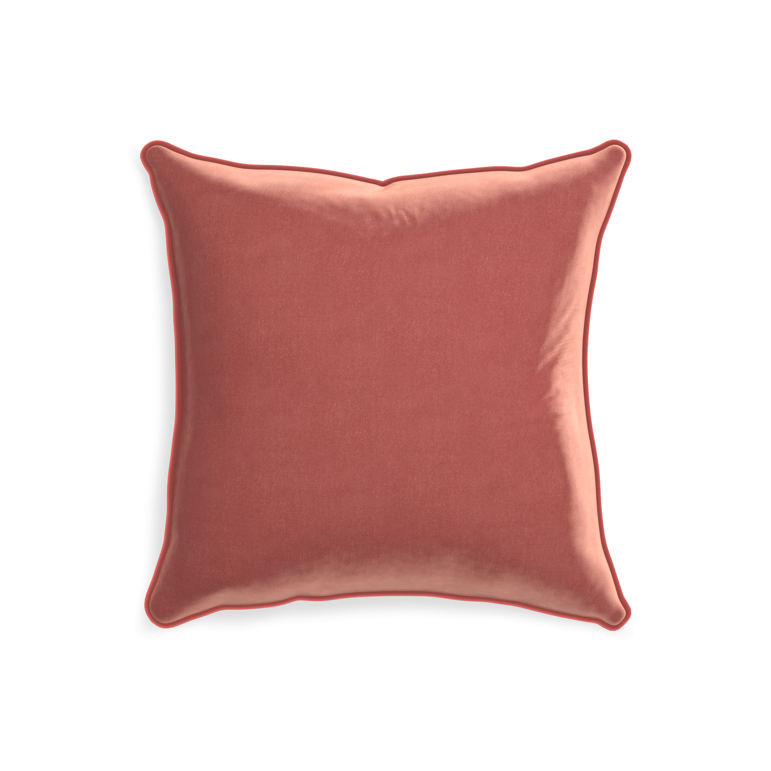 20-square cosmo velvet custom coralpillow with c piping on white background