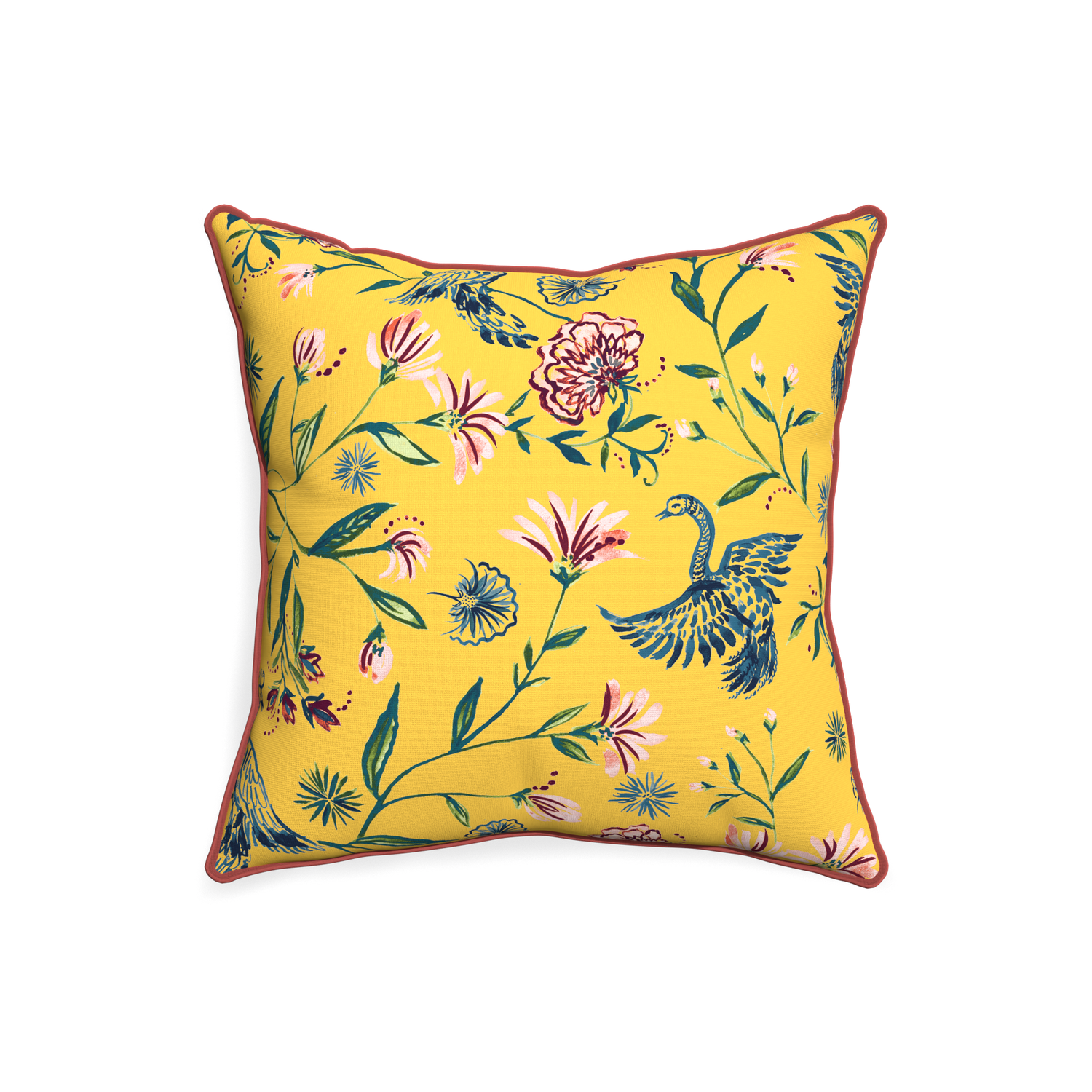 20-square daphne canary custom pillow with c piping on white background