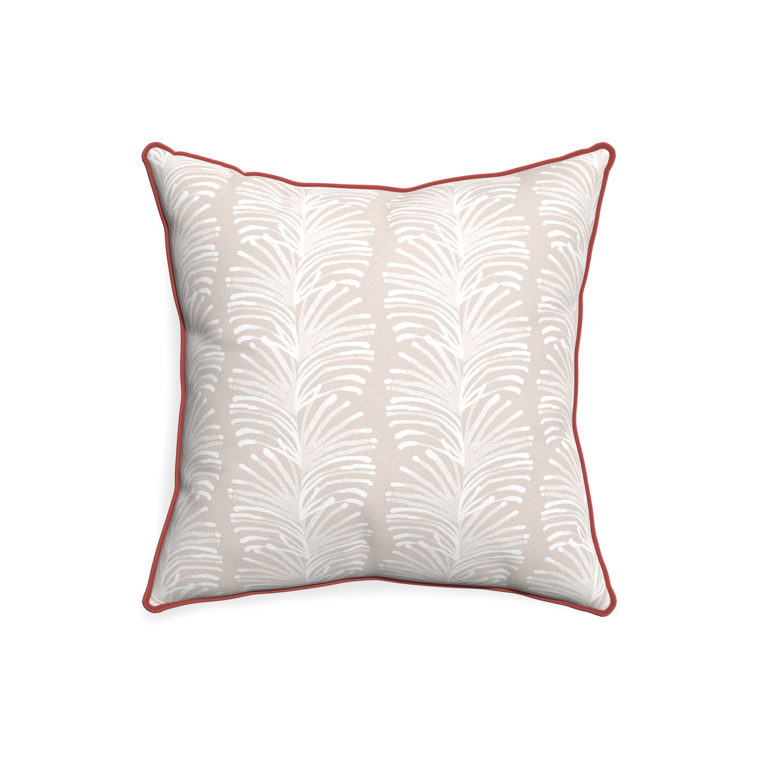 20-square emma sand custom sand colored botanical stripepillow with c piping on white background