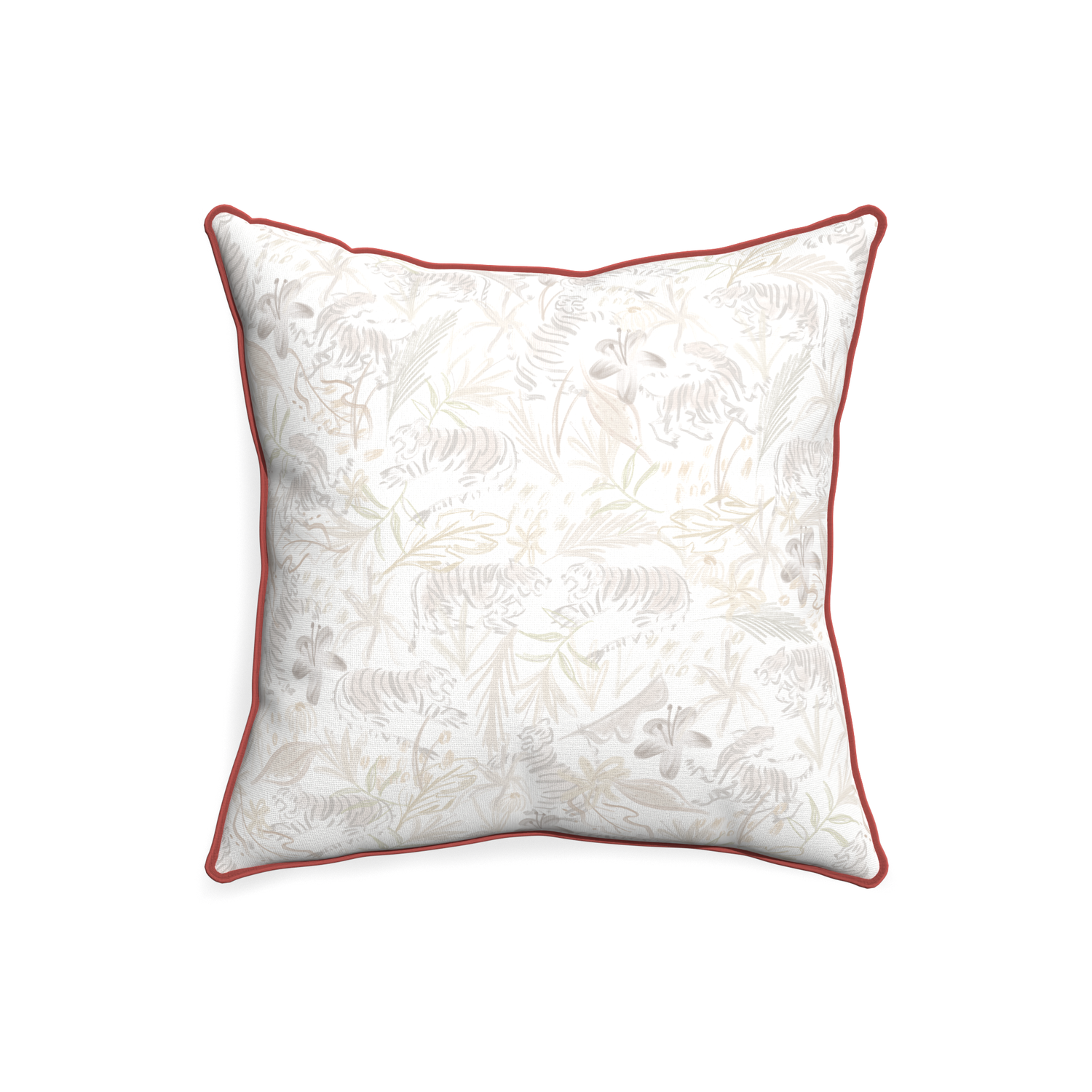 20-square frida sand custom beige chinoiserie tigerpillow with c piping on white background