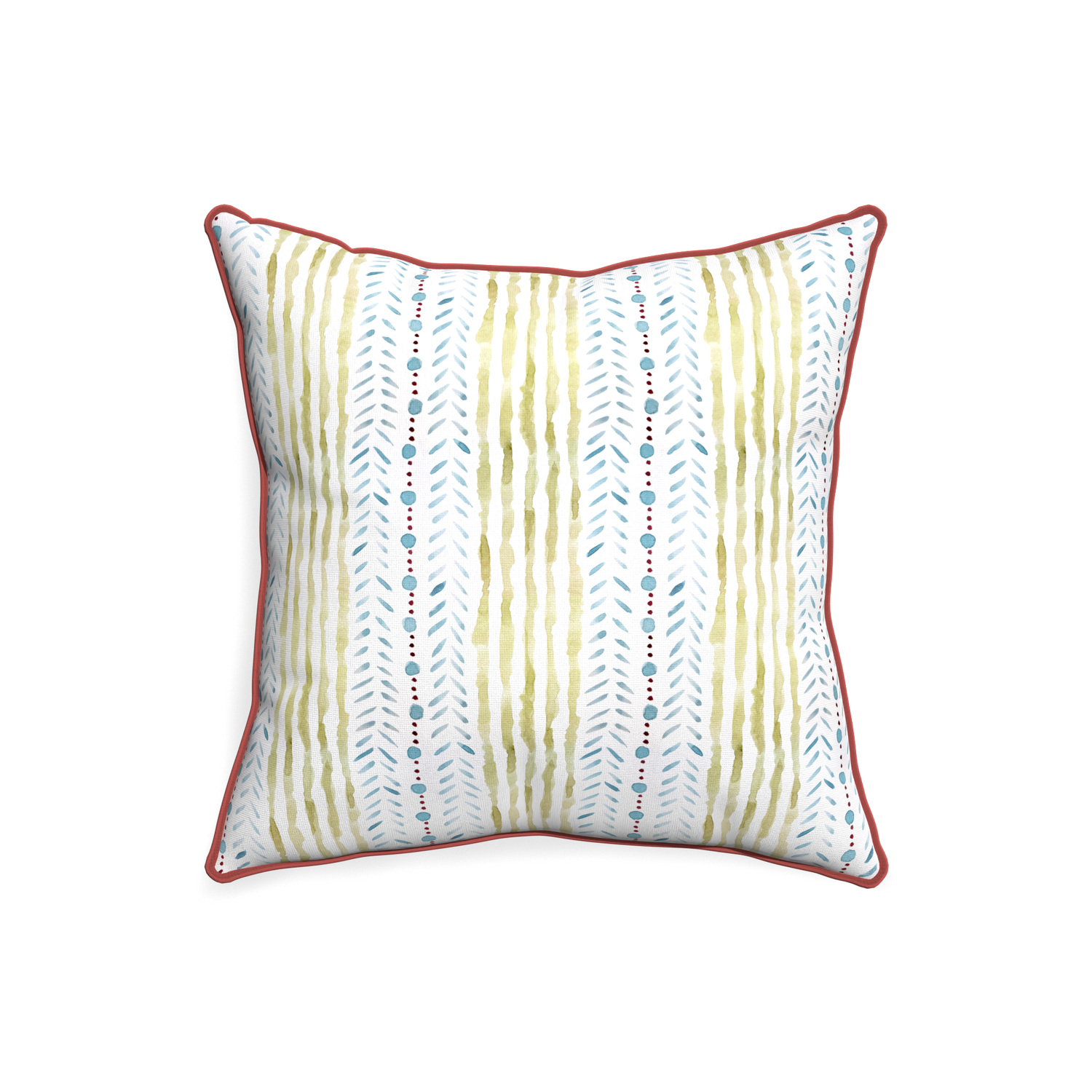 20-square julia custom blue & green stripedpillow with c piping on white background