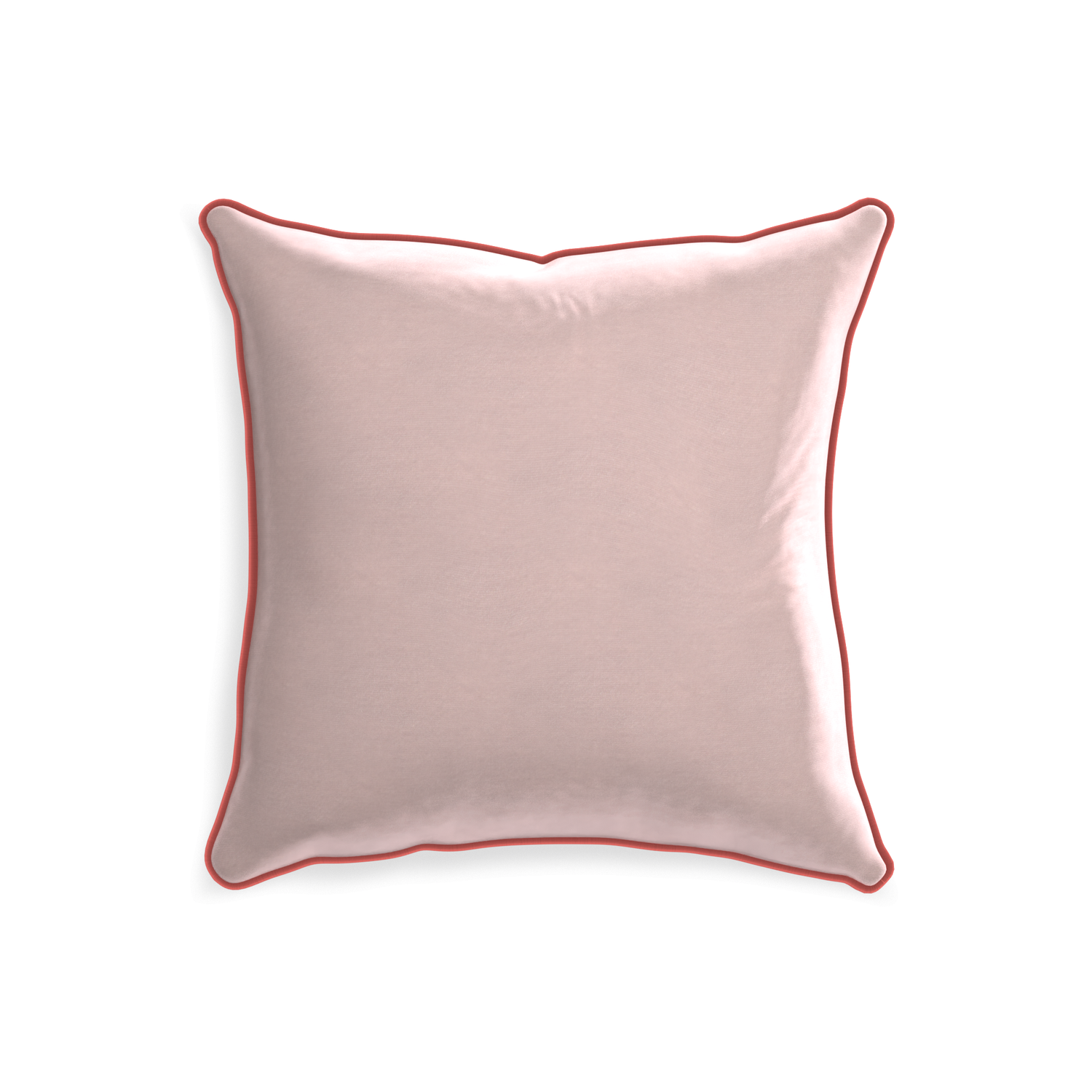 20-square rose velvet custom pillow with c piping on white background