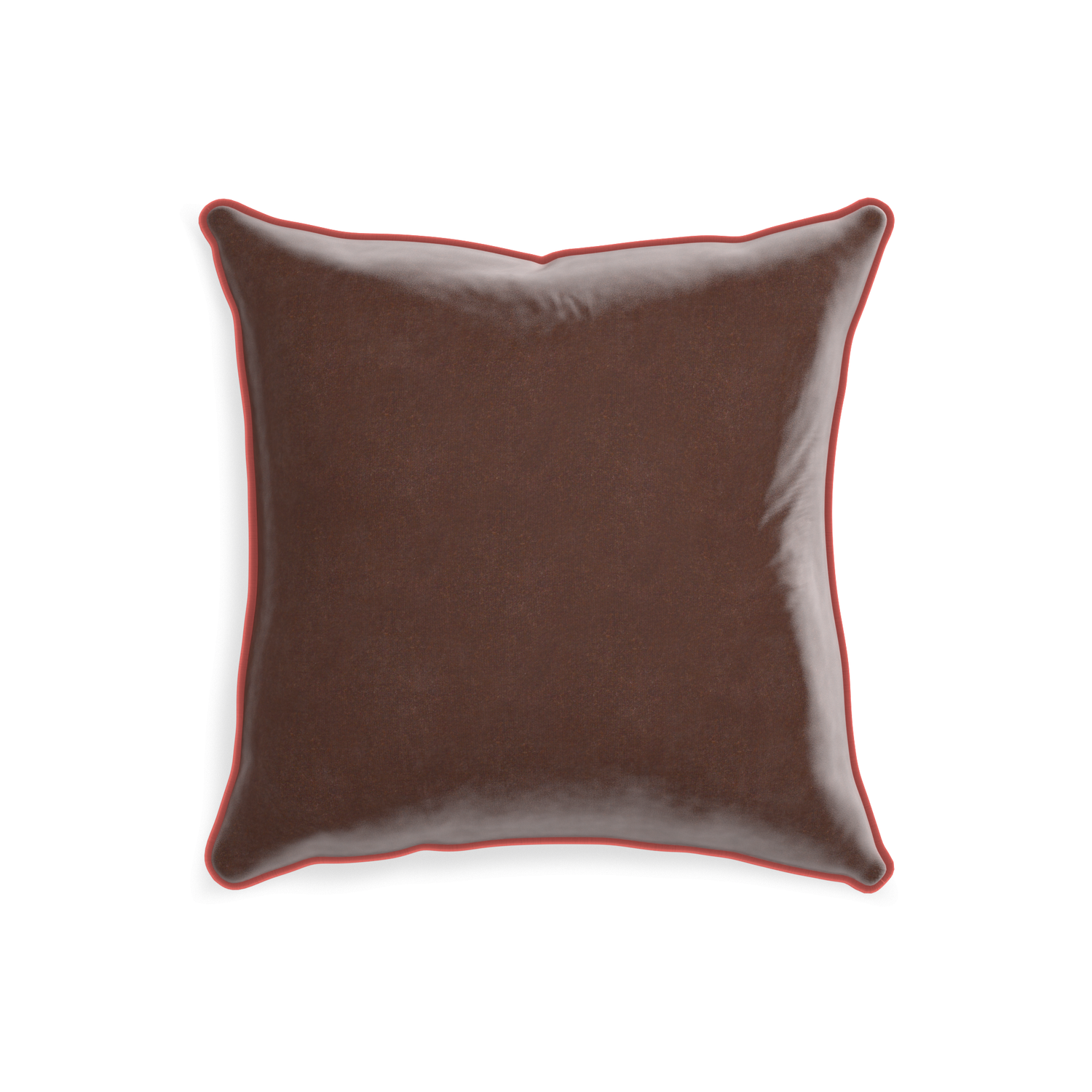 20-square walnut velvet custom pillow with c piping on white background
