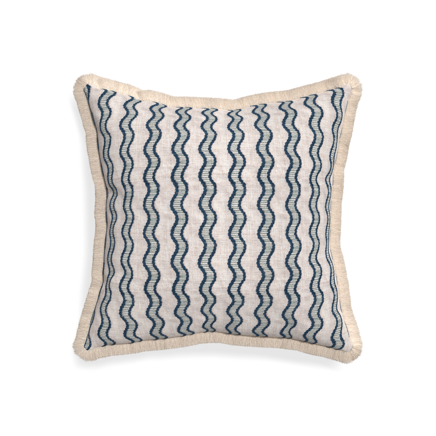 20-square beatrice custom embroidered wavepillow with cream fringe on white background