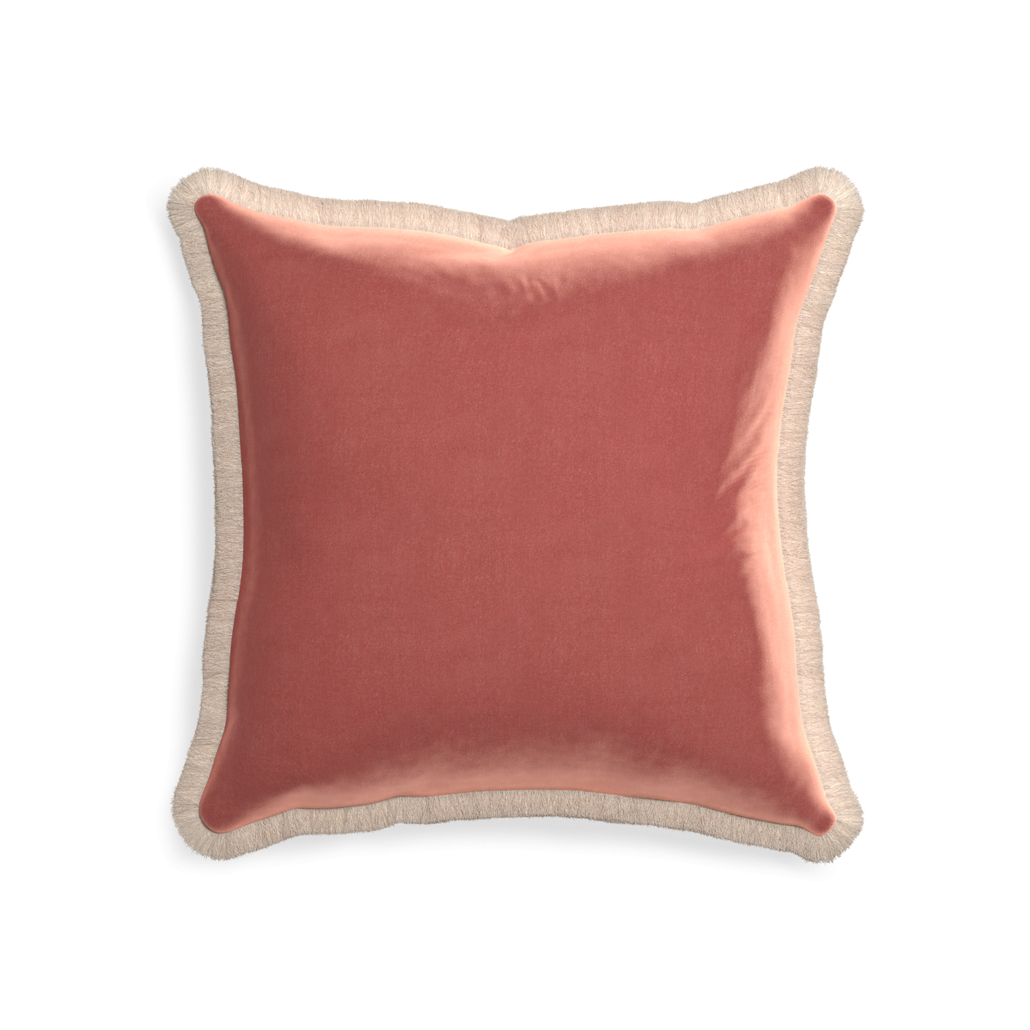 20-square cosmo velvet custom pillow with cream fringe on white background