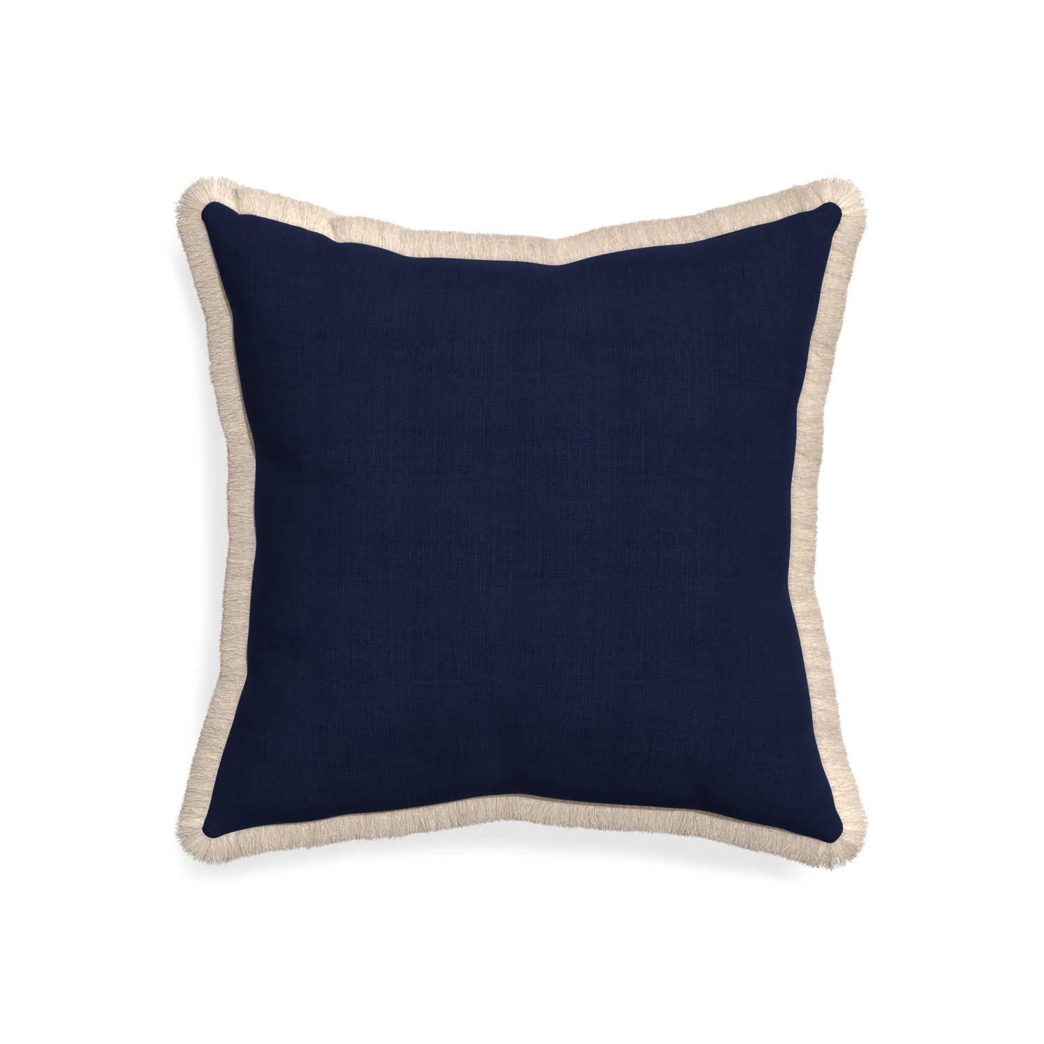 20-square midnight custom pillow with cream fringe on white background