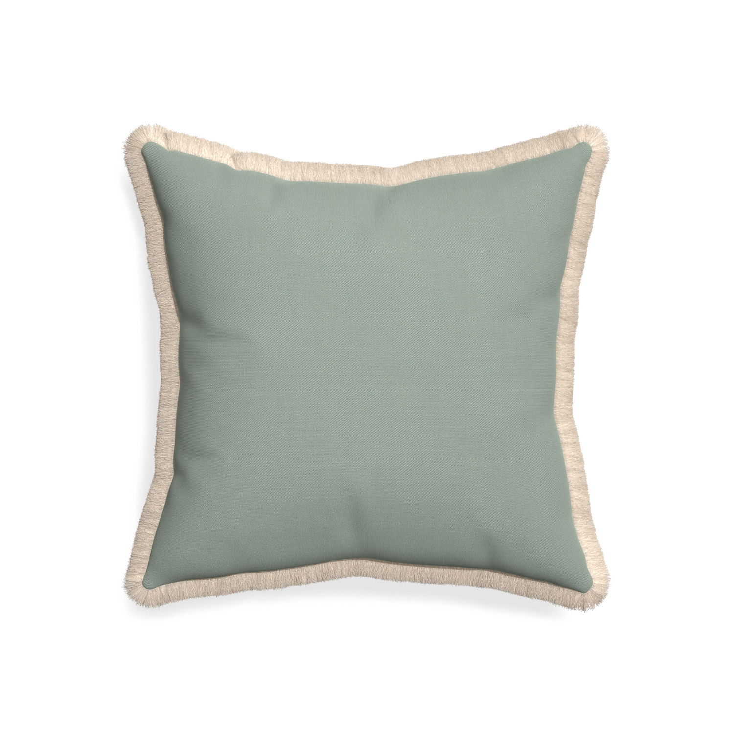 20-square sage custom pillow with cream fringe on white background
