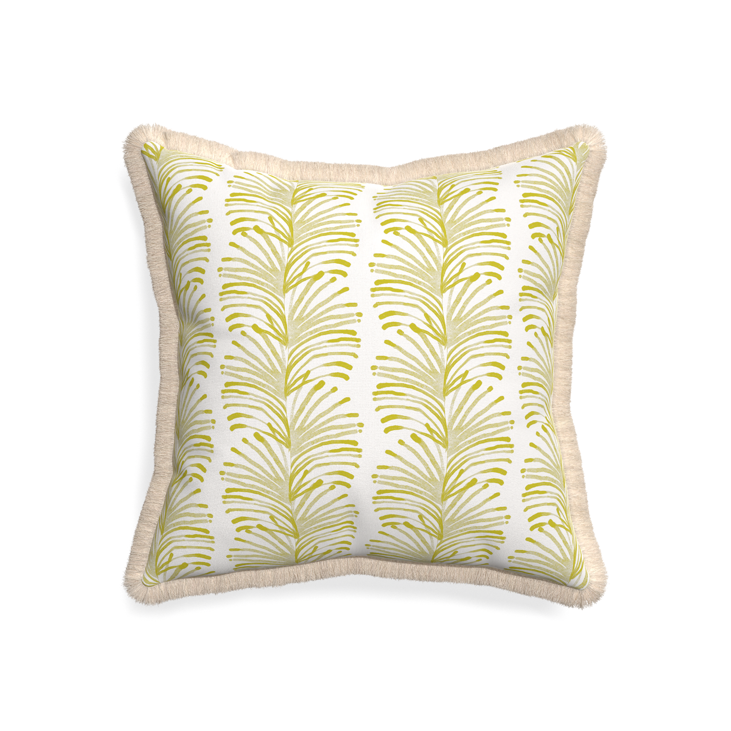20-square emma chartreuse custom pillow with cream fringe on white background