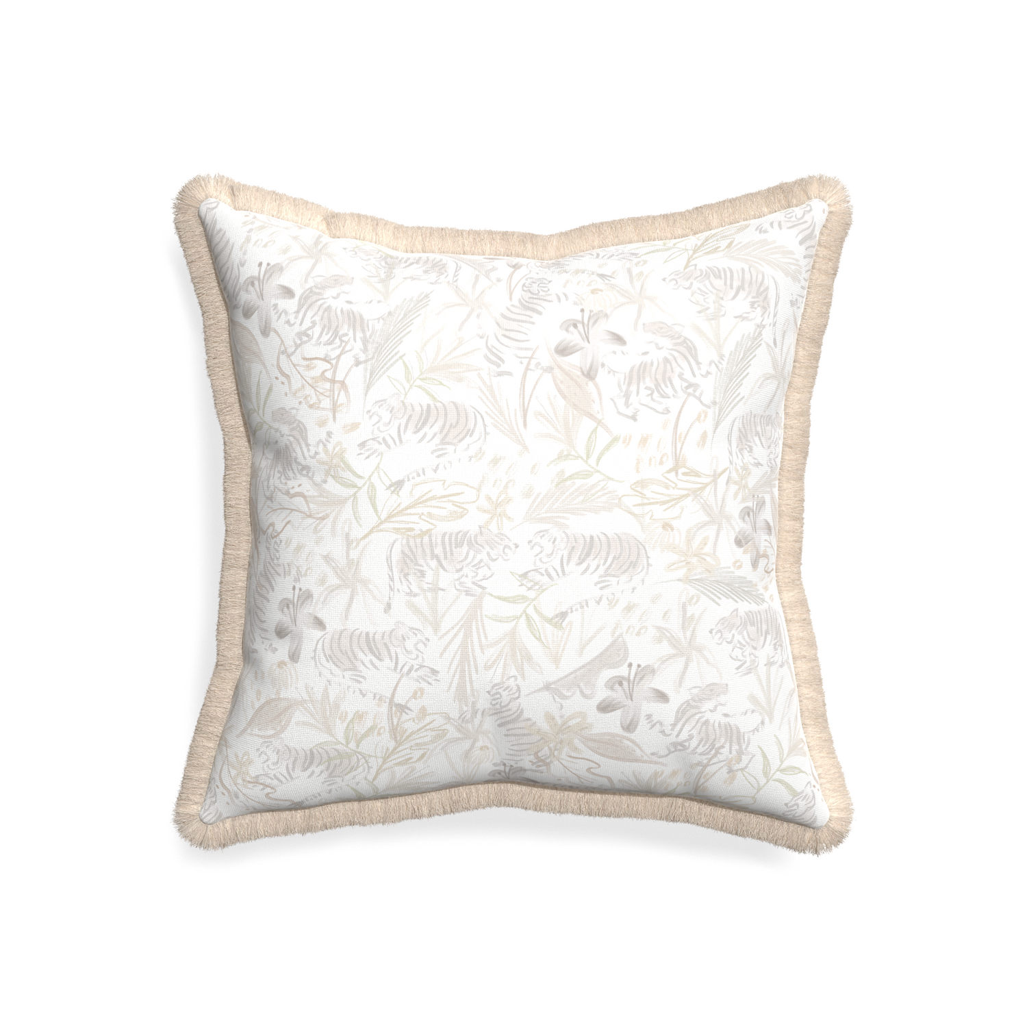 20-square frida sand custom pillow with cream fringe on white background