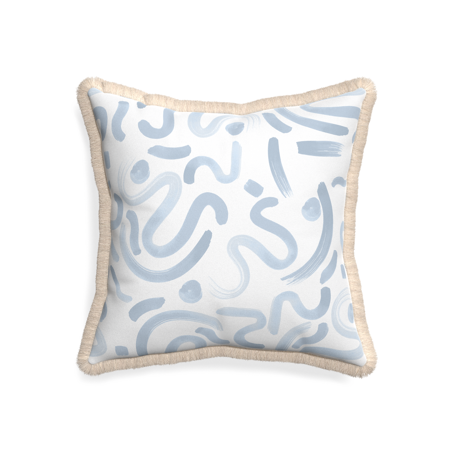 20-square hockney sky custom pillow with cream fringe on white background