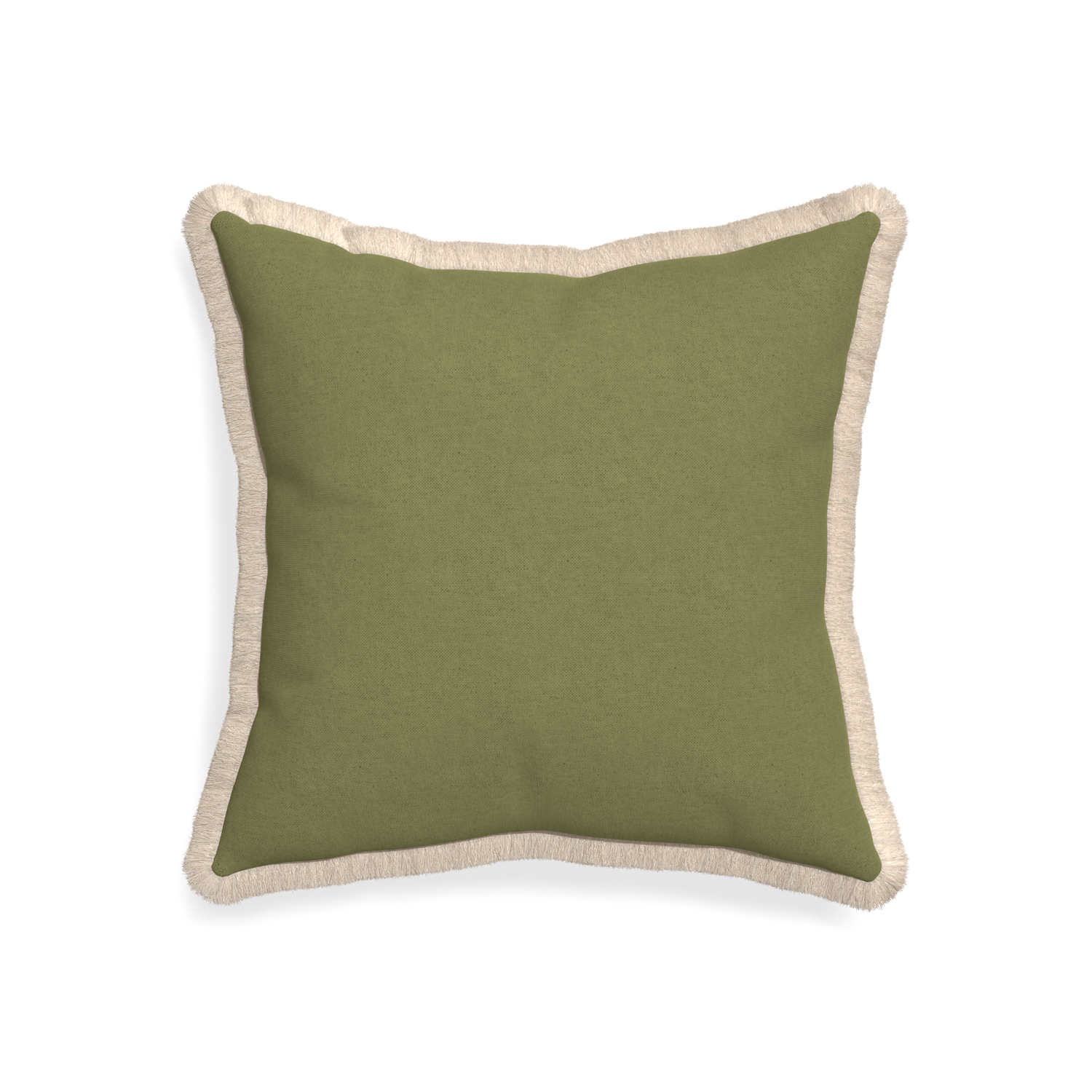 20-square moss custom moss greenpillow with cream fringe on white background