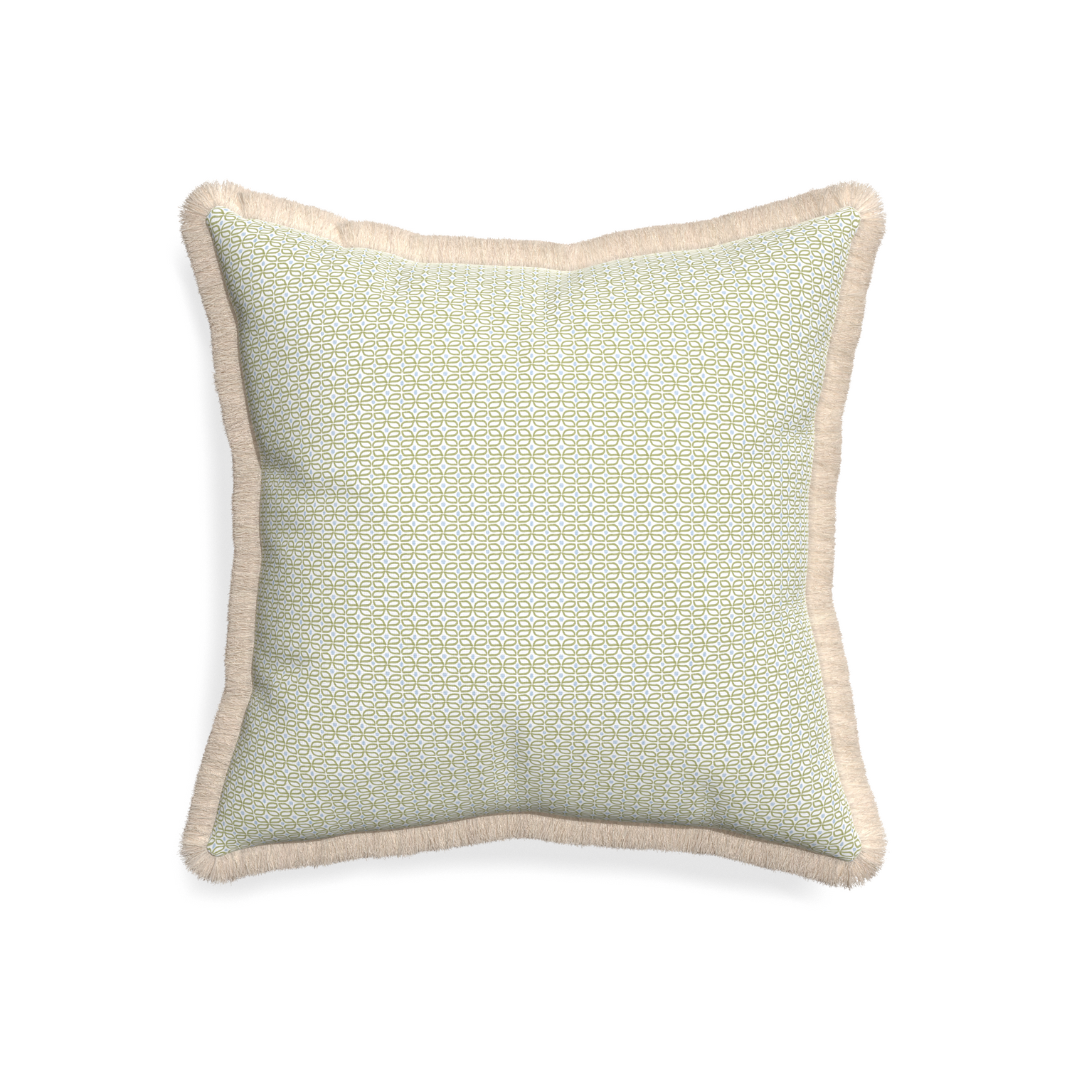 20-square loomi moss custom pillow with cream fringe on white background