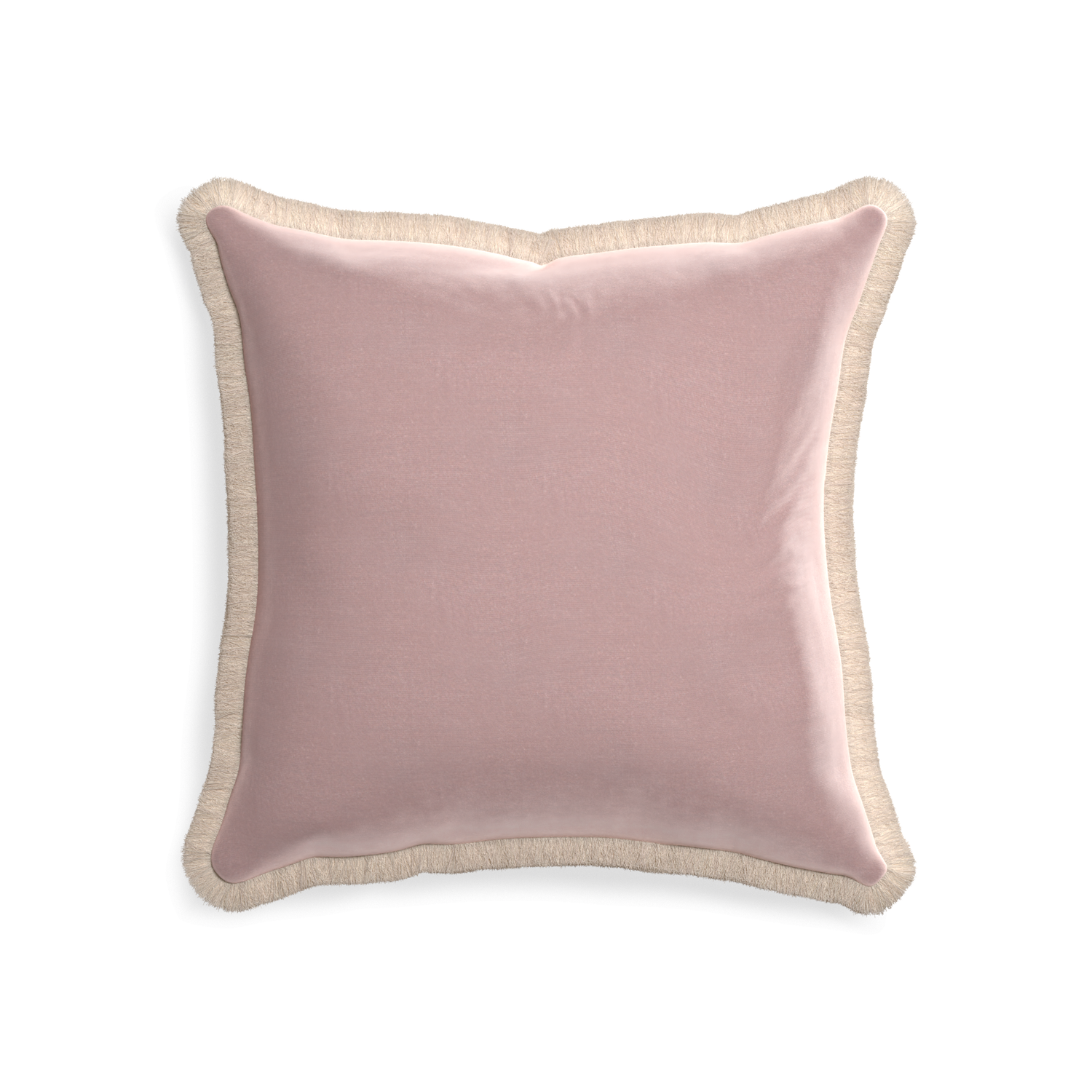 20-square mauve velvet custom pillow with cream fringe on white background