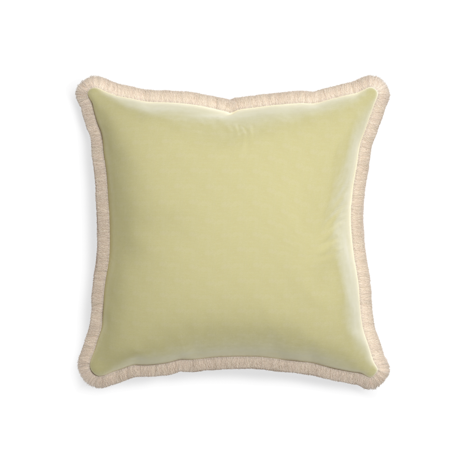 square light green pillow with cream fringe