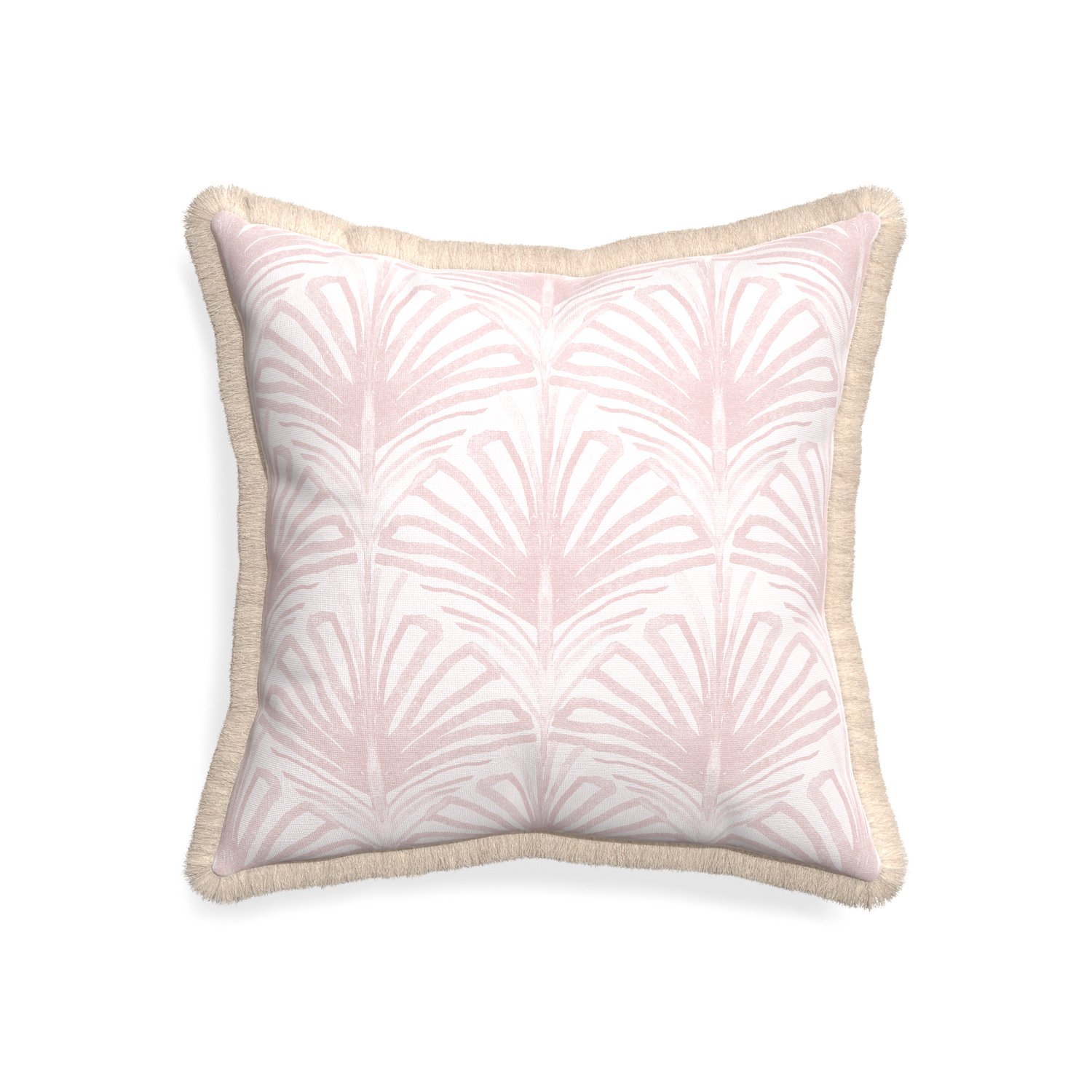 20-square suzy rose custom pillow with cream fringe on white background