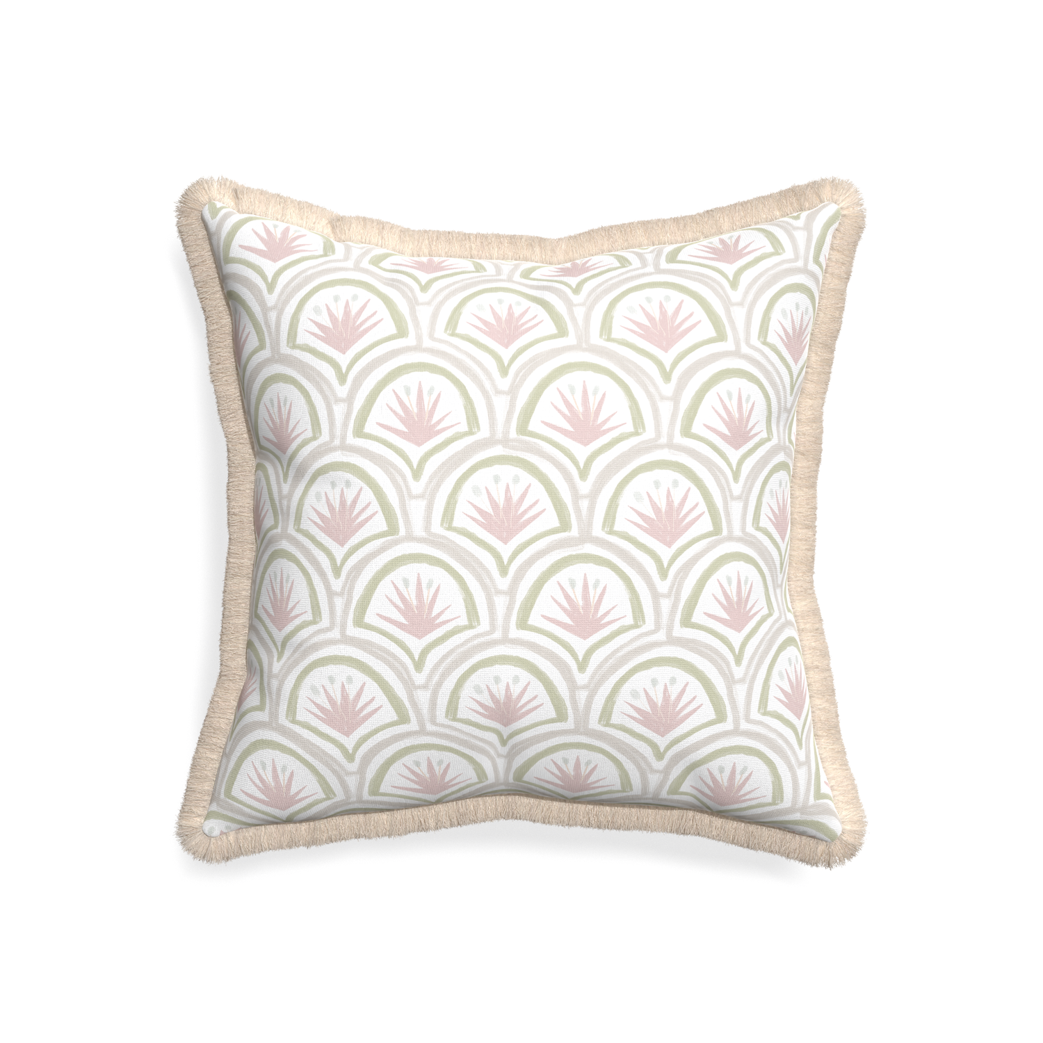 20-square thatcher rose custom pillow with cream fringe on white background