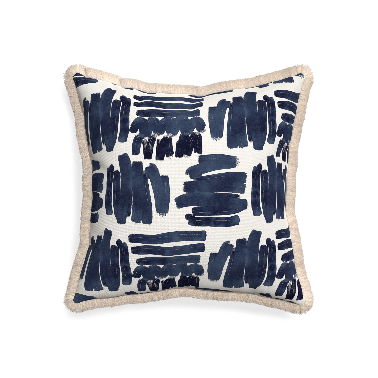 20-square warby custom pillow with cream fringe on white background