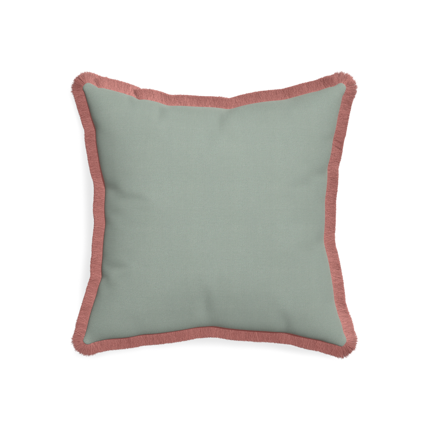 20-square sage custom sage green cottonpillow with d fringe on white background