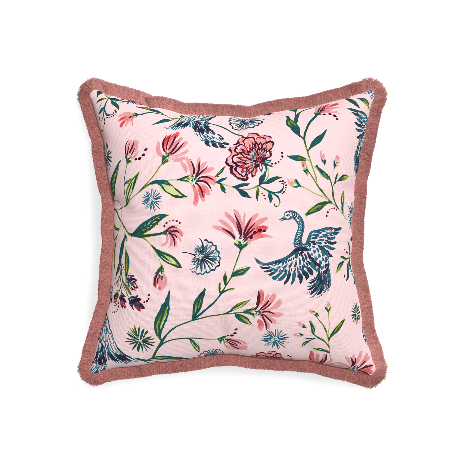 20-square daphne rose custom pillow with d fringe on white background