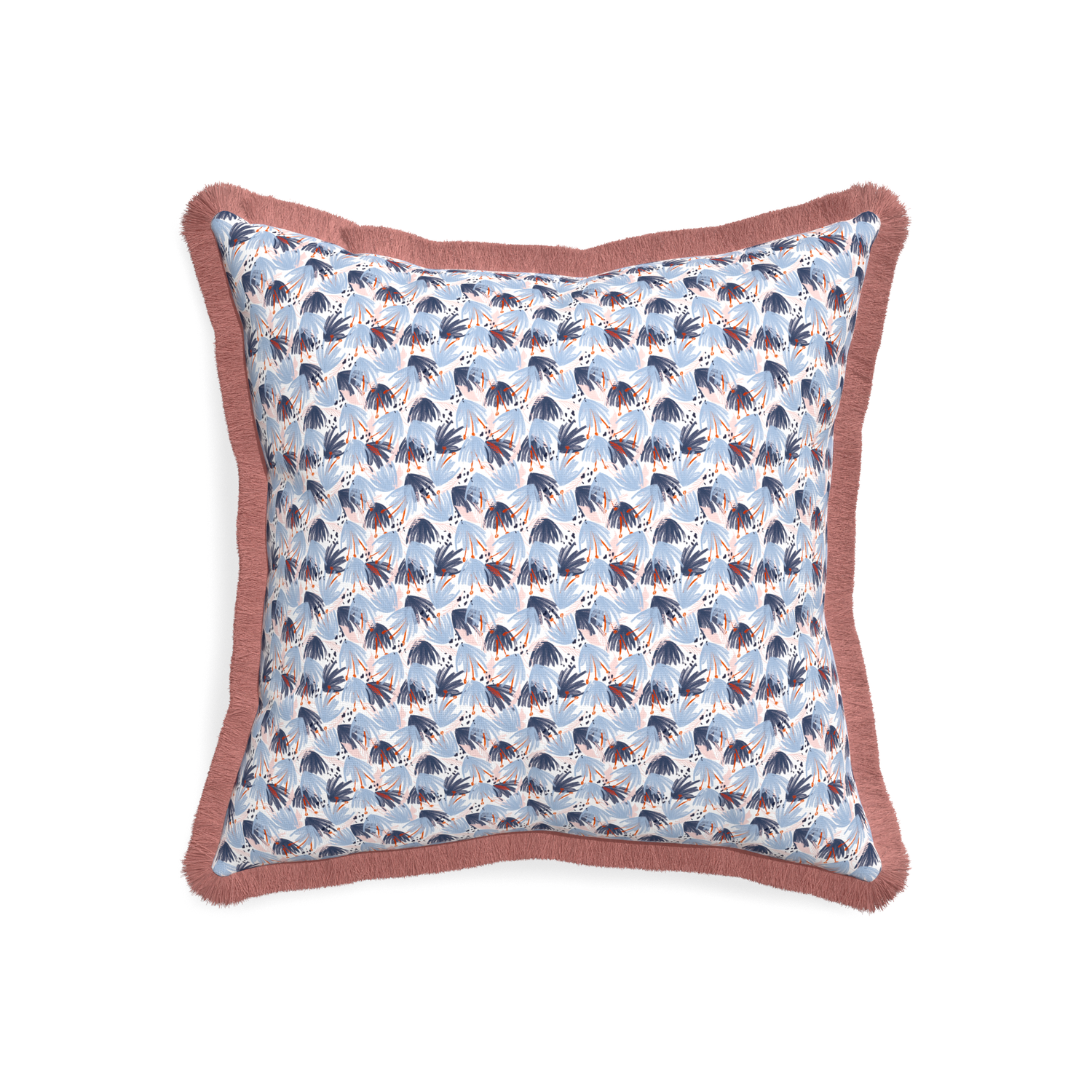 20-square eden blue custom pillow with d fringe on white background