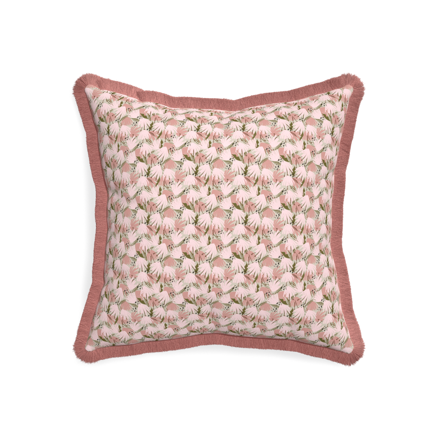 20-square eden pink custom pillow with d fringe on white background