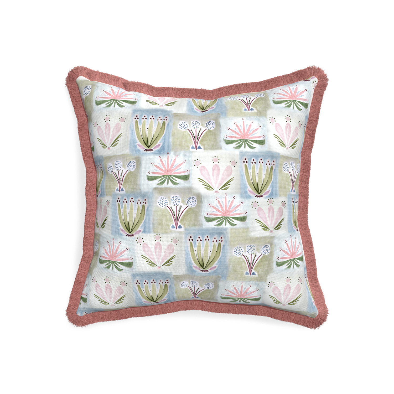 20-square harper custom hand-painted floralpillow with d fringe on white background