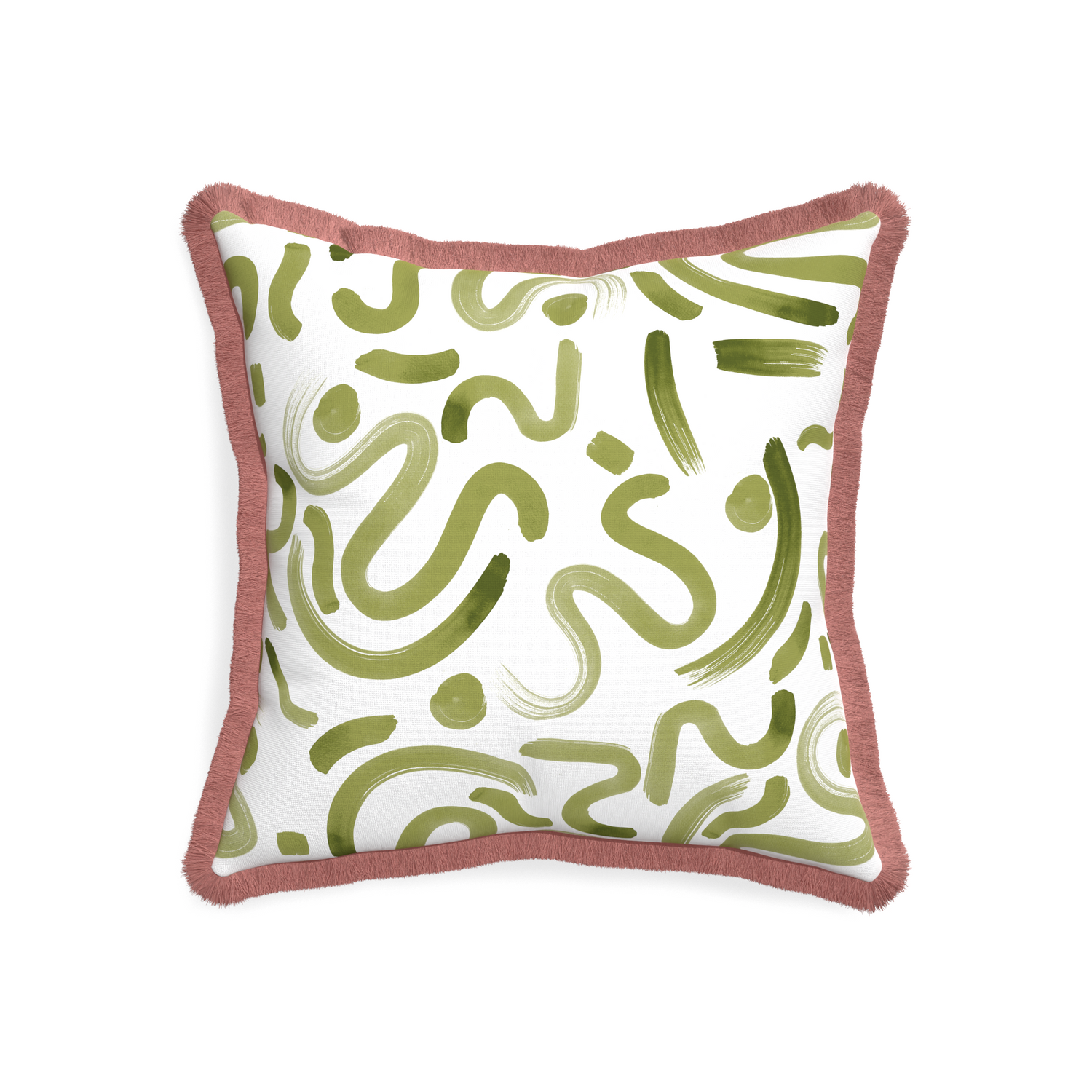 20-square hockney moss custom moss greenpillow with d fringe on white background