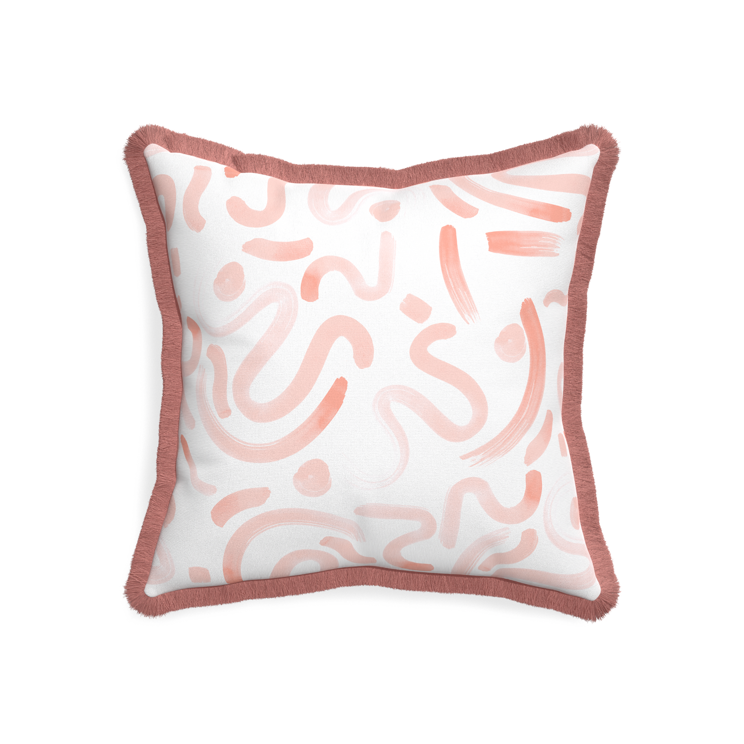 20-square hockney pink custom pink graphicpillow with d fringe on white background