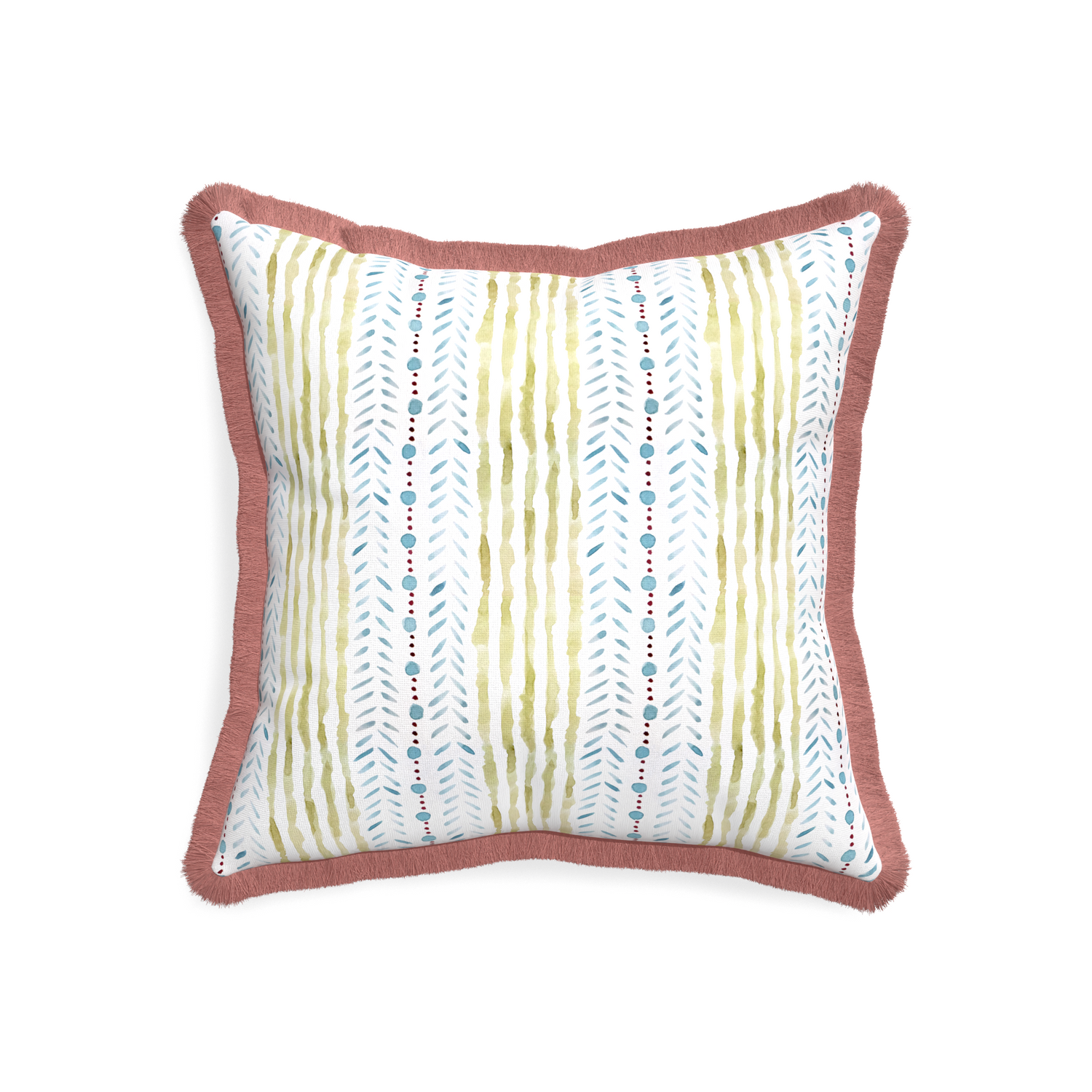 20-square julia custom blue & green stripedpillow with d fringe on white background