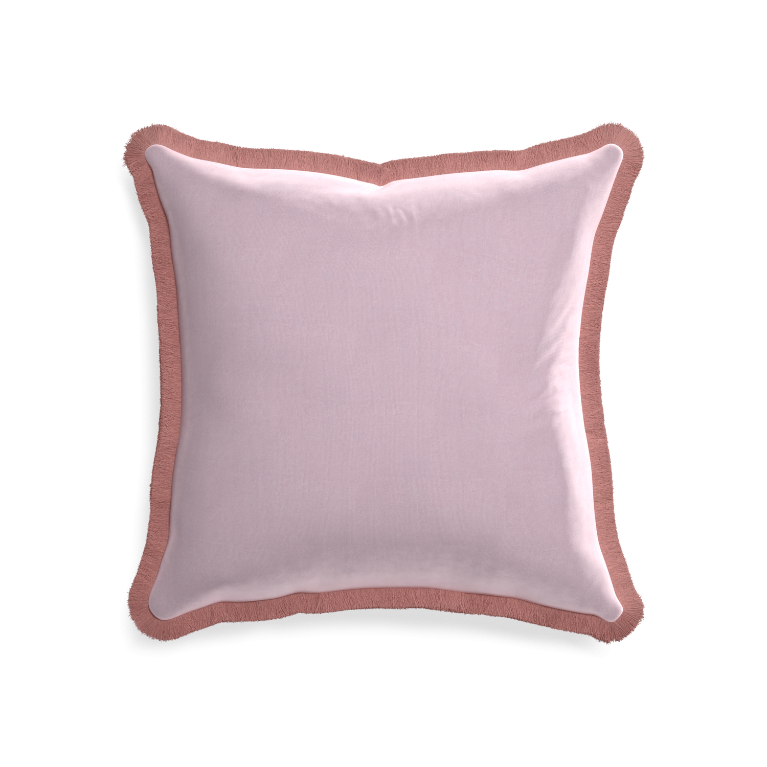 20-square lilac velvet custom pillow with d fringe on white background