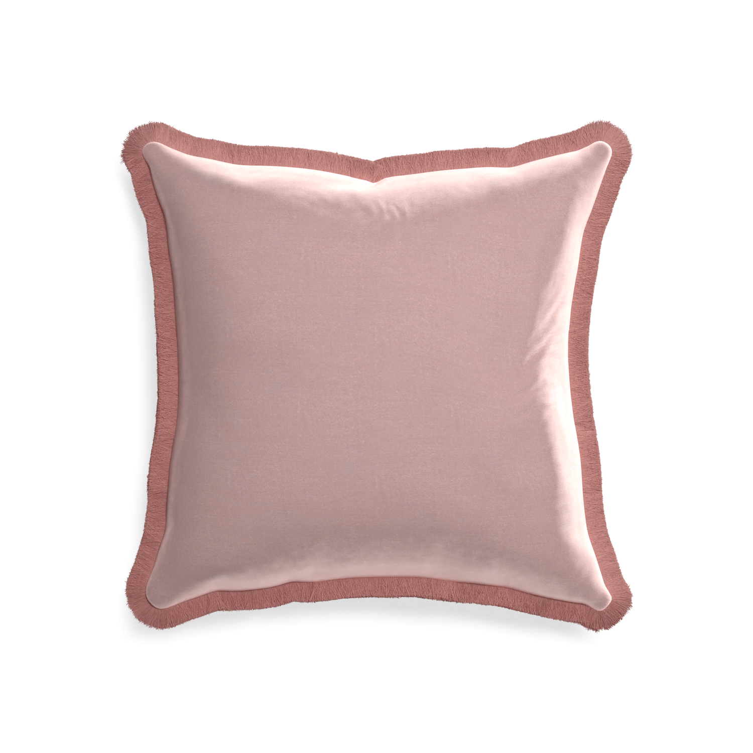 square mauve velvet pillow with dusty rose fringe