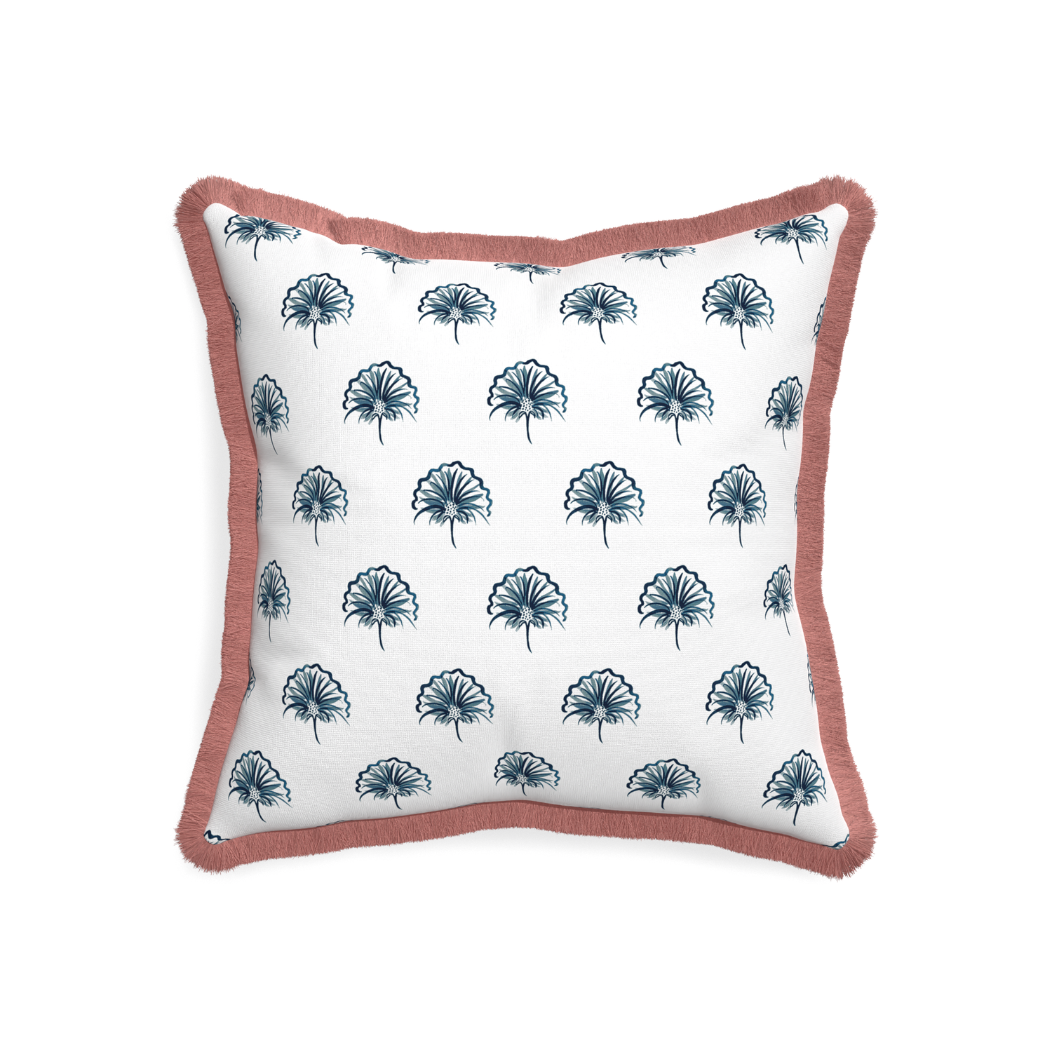 20-square penelope midnight custom floral navypillow with d fringe on white background