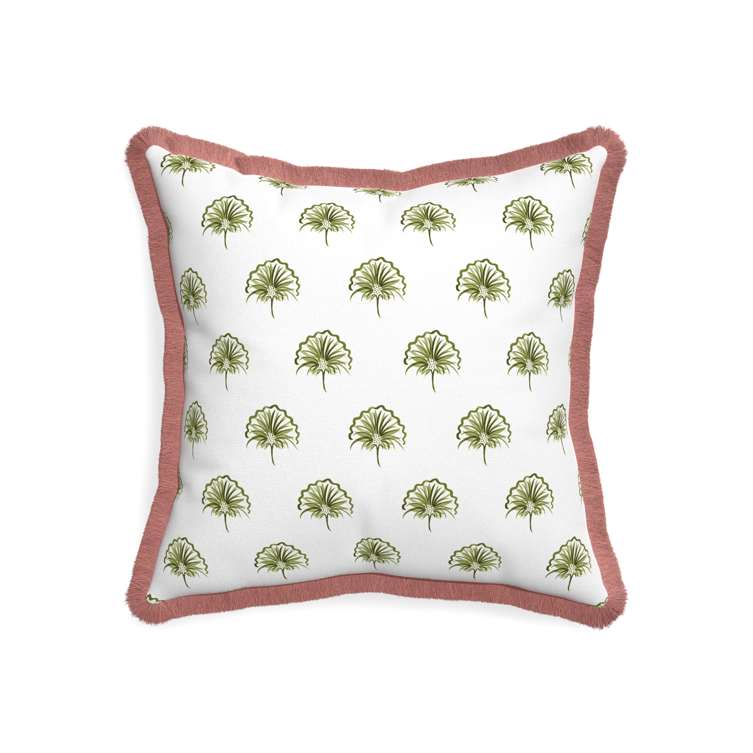 20-square penelope moss custom pillow with d fringe on white background