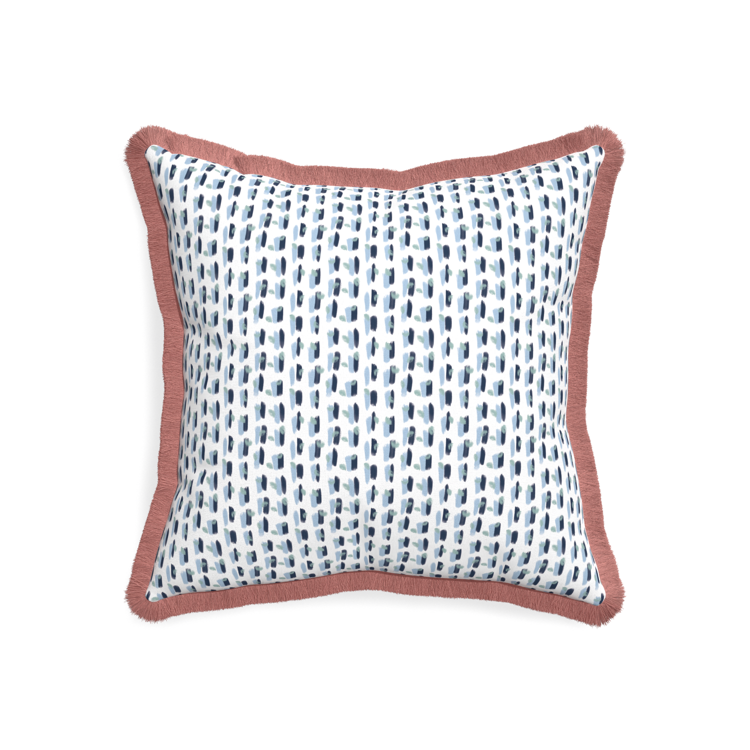 20-square poppy blue custom pillow with d fringe on white background