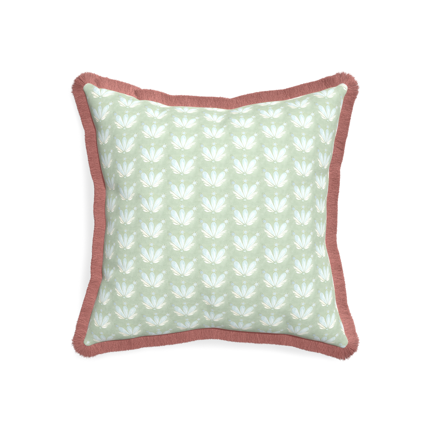 20-square serena sea salt custom blue & green floral drop repeatpillow with d fringe on white background